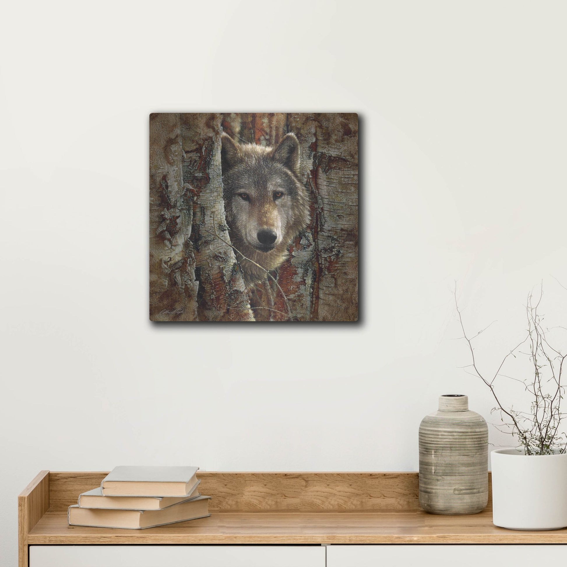 Luxe Metal Art 'Wolf Spirit' by Collin Bogle, Metal Wall Art,12x12