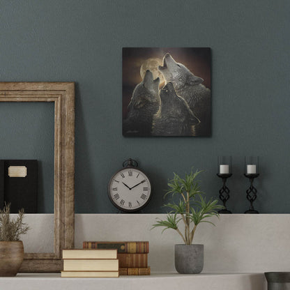 Luxe Metal Art 'Wolf Trinity' by Collin Bogle, Metal Wall Art,12x12