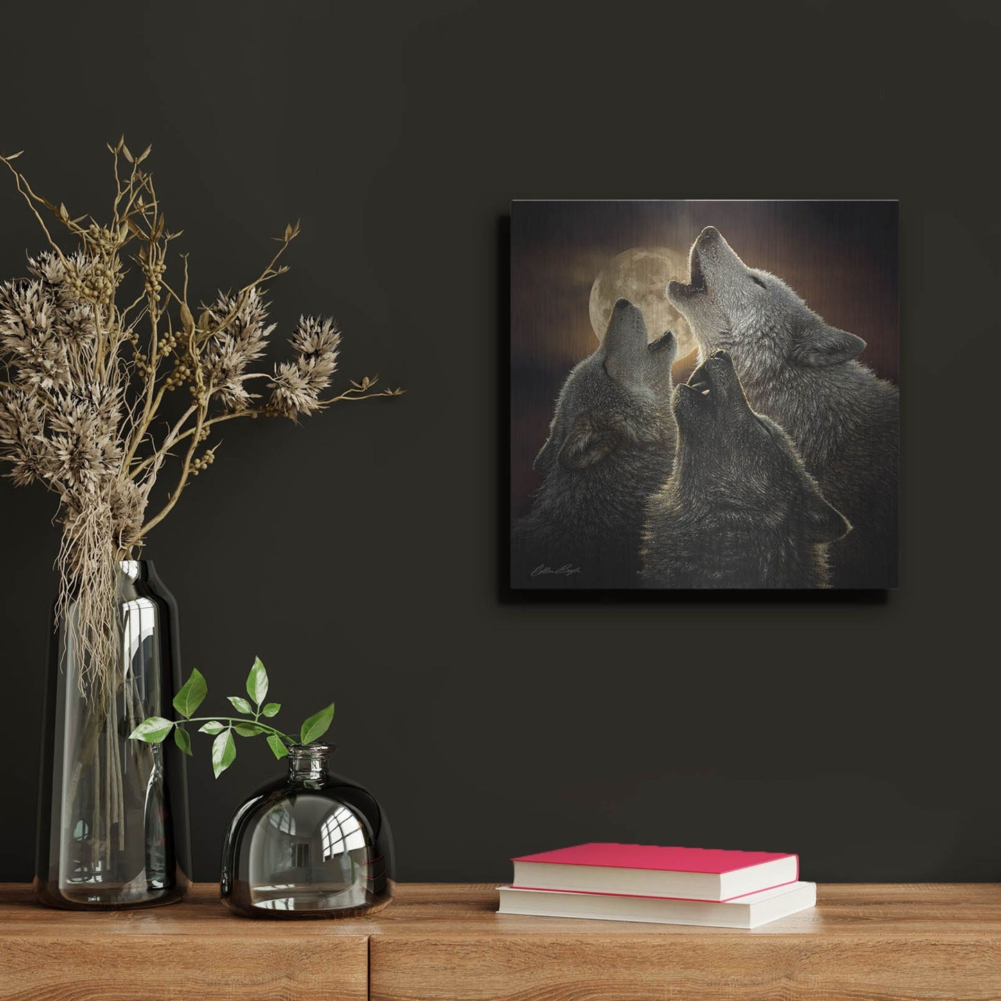 Luxe Metal Art 'Wolf Trinity' by Collin Bogle, Metal Wall Art,12x12