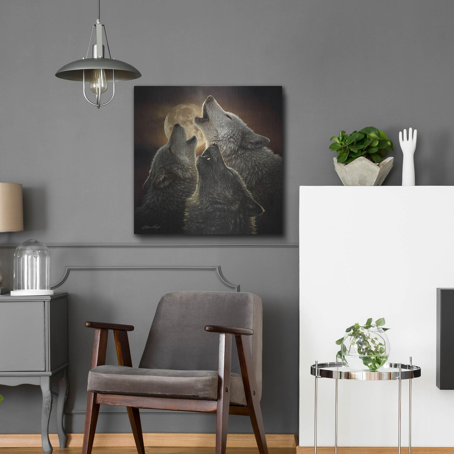 Luxe Metal Art 'Wolf Trinity' by Collin Bogle, Metal Wall Art,24x24