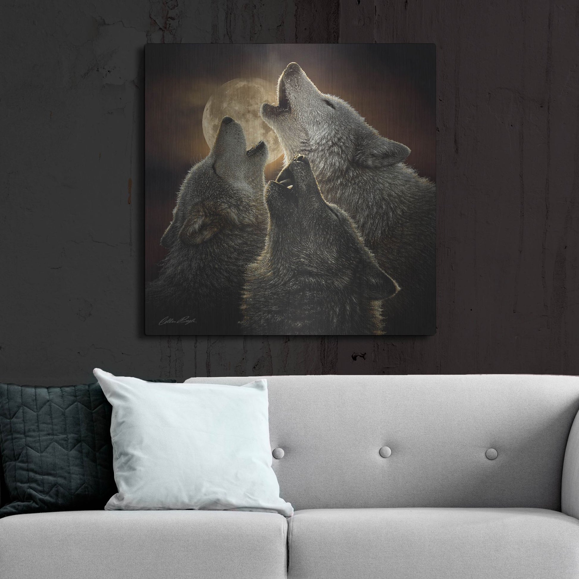 Luxe Metal Art 'Wolf Trinity' by Collin Bogle, Metal Wall Art,36x36
