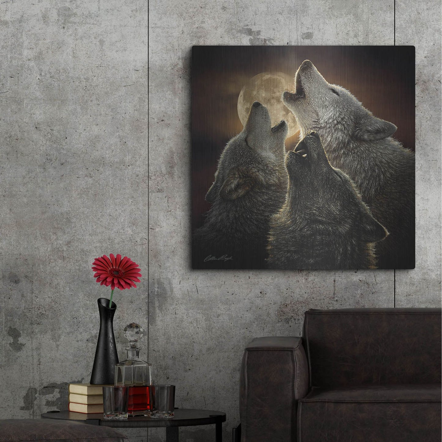 Luxe Metal Art 'Wolf Trinity' by Collin Bogle, Metal Wall Art,36x36
