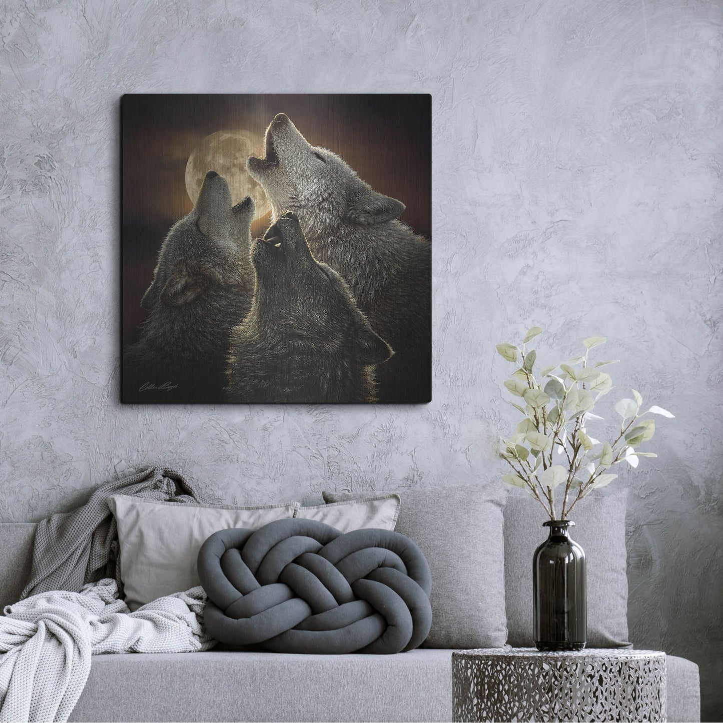 Luxe Metal Art 'Wolf Trinity' by Collin Bogle, Metal Wall Art,36x36