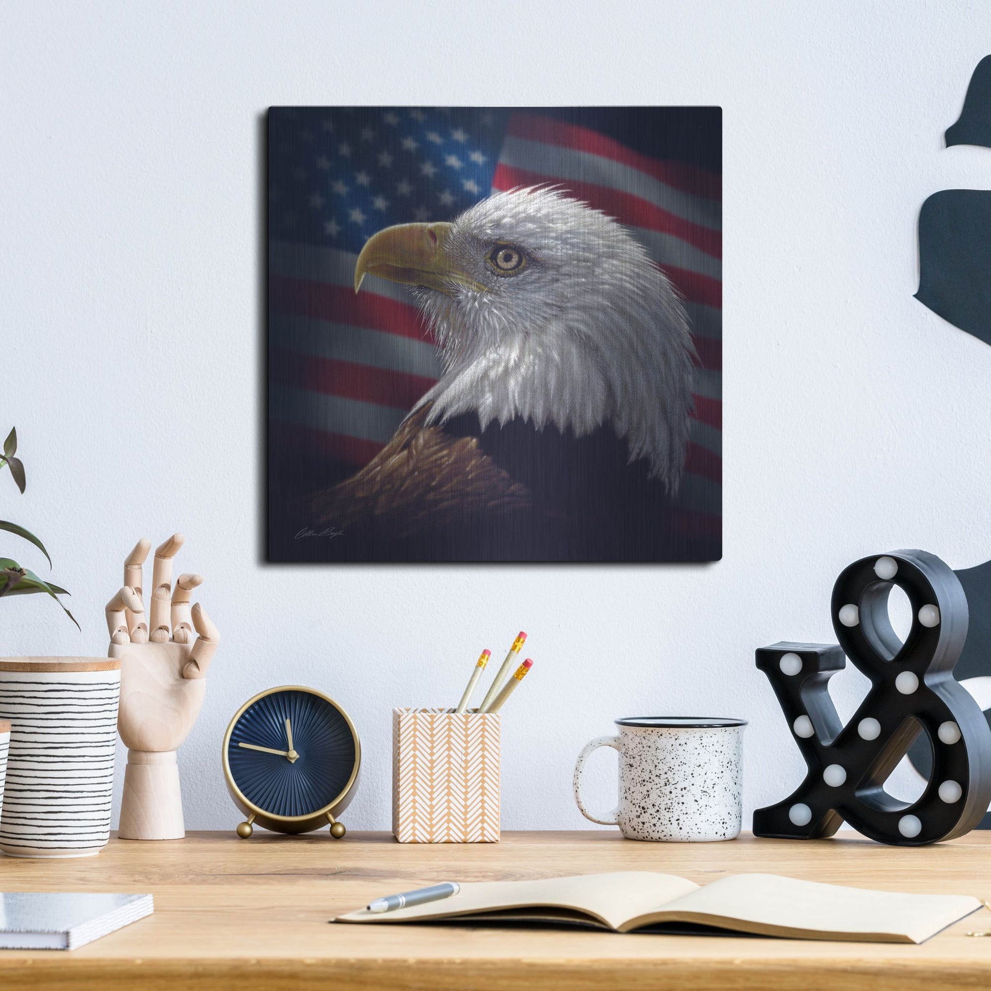 Luxe Metal Art 'American Bald Eagle' by Collin Bogle, Metal Wall Art,12x12