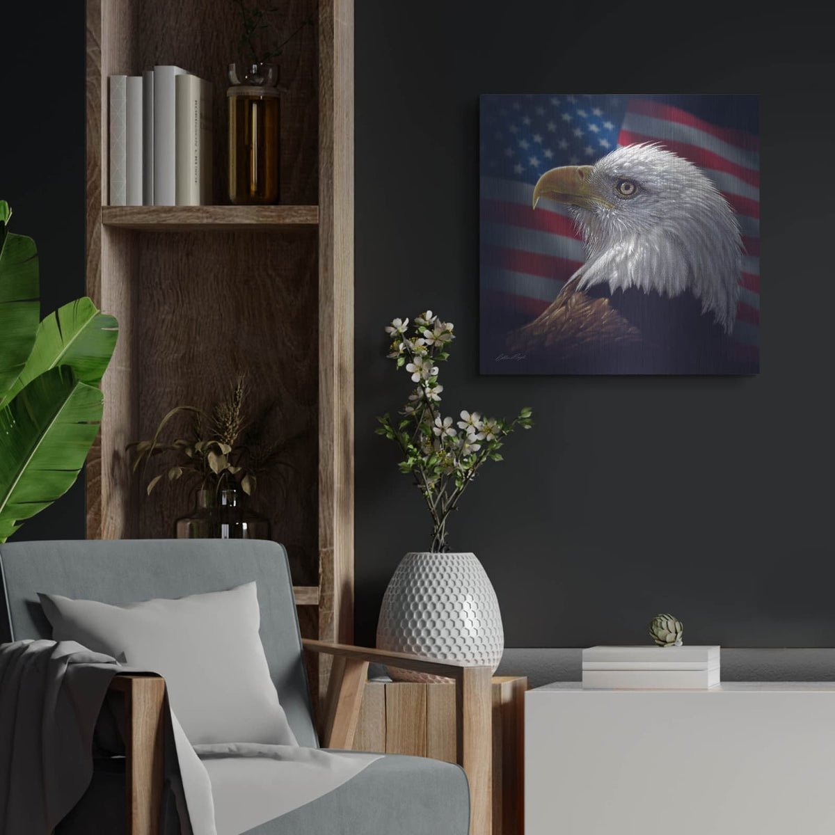'American Bald Eagle' by Collin Bogle – Metal Wall Art, 24x24 room view