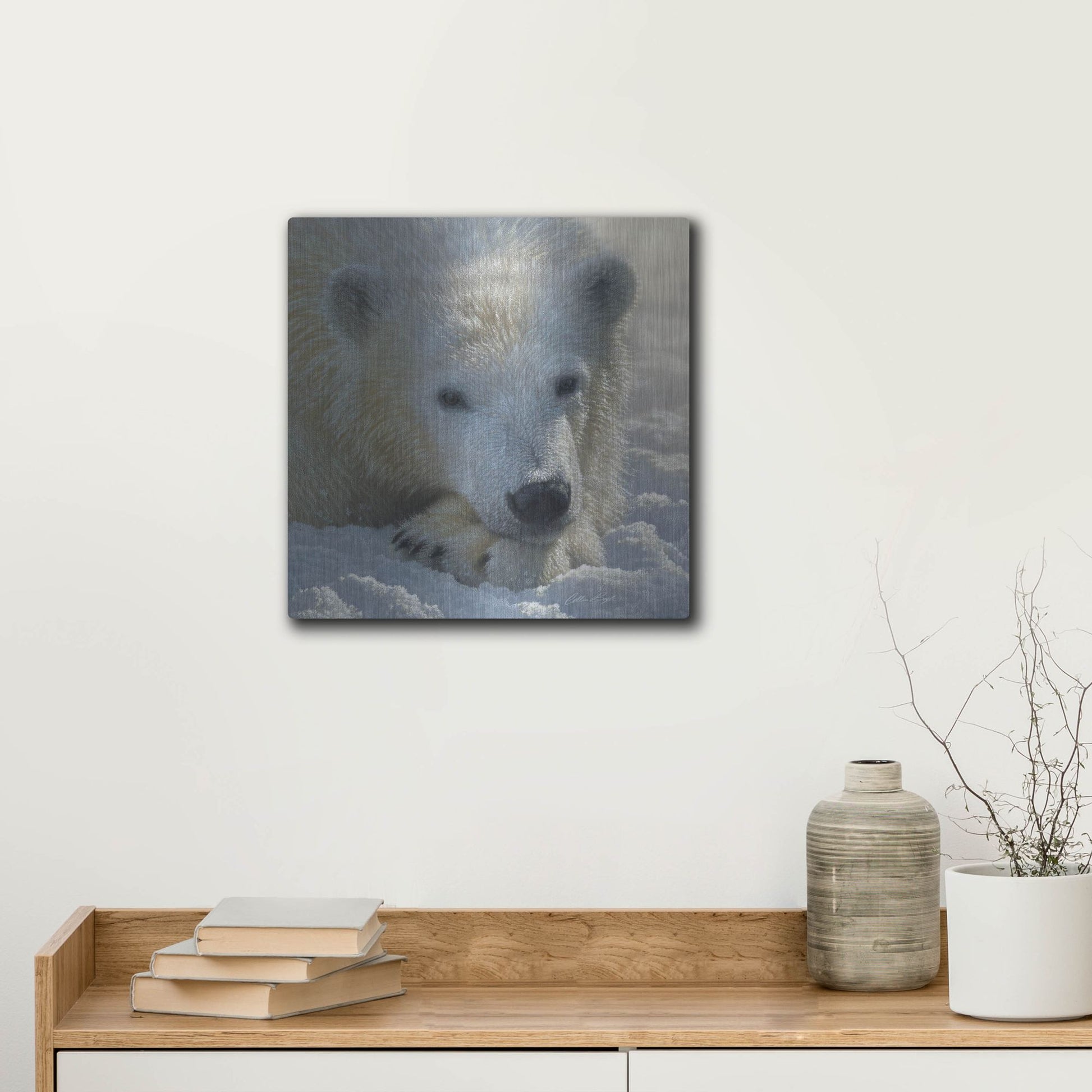 Luxe Metal Art 'Polar Bear Cub' by Collin Bogle, Metal Wall Art,12x12