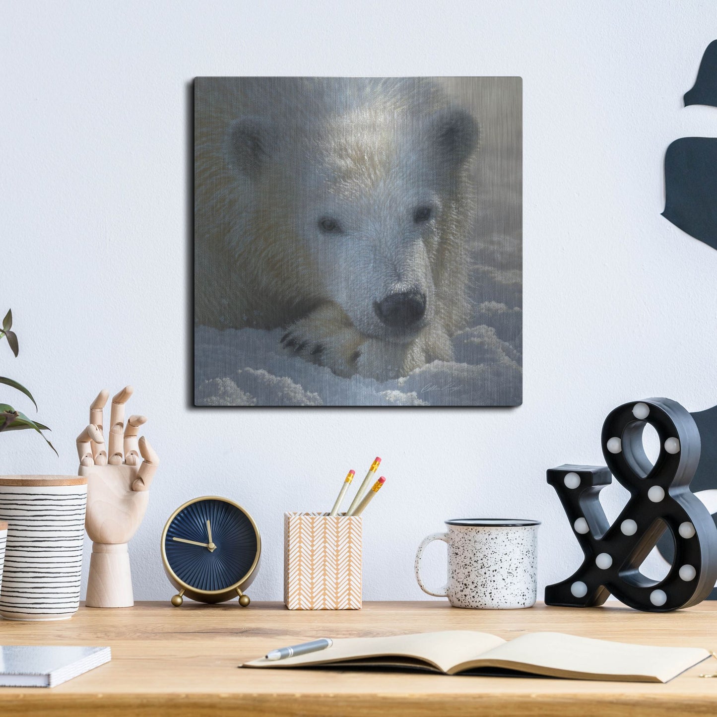 Luxe Metal Art 'Polar Bear Cub' by Collin Bogle, Metal Wall Art,12x12