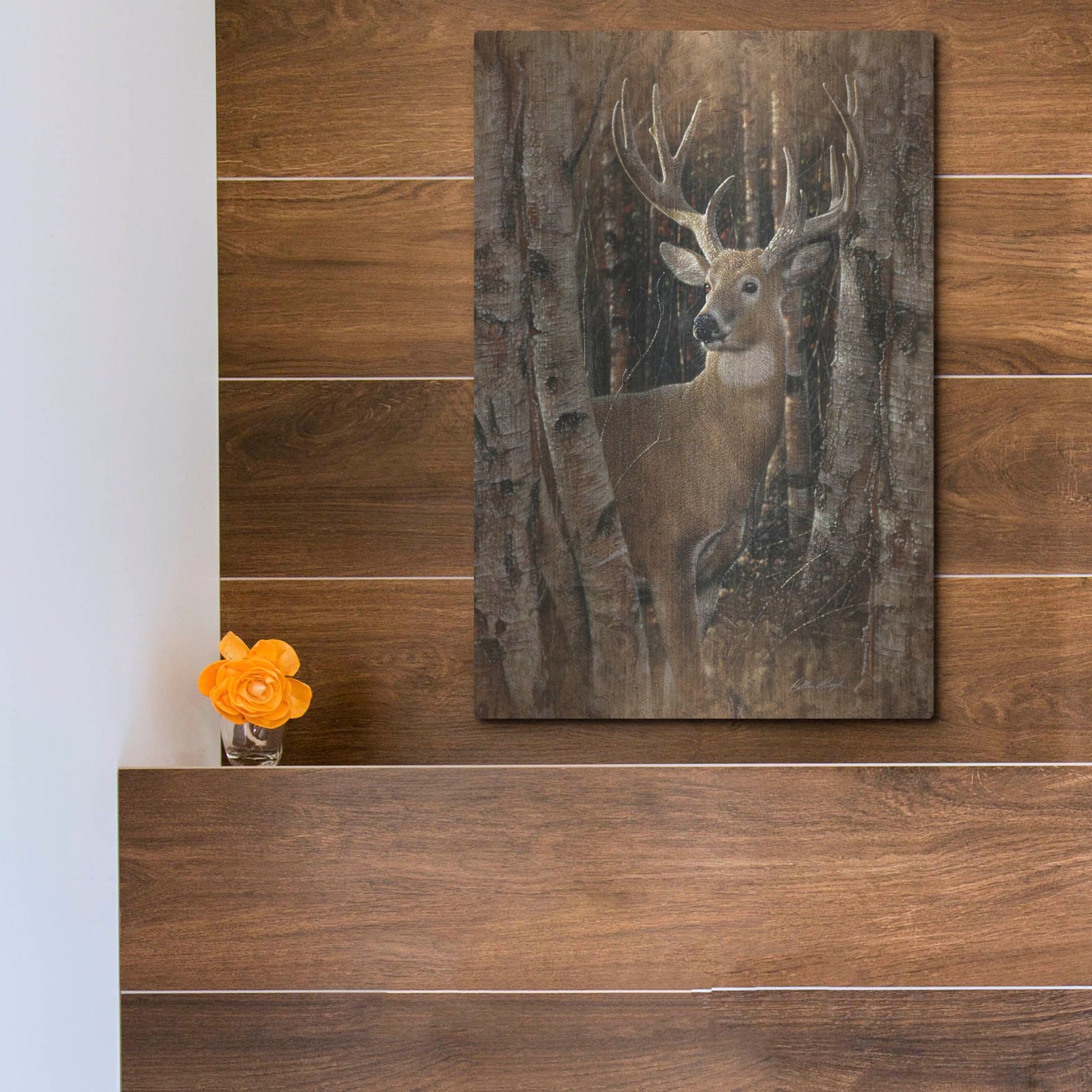 Luxe Metal Art 'Birchwood Buck' by Collin Bogle, Metal Wall Art,12x16