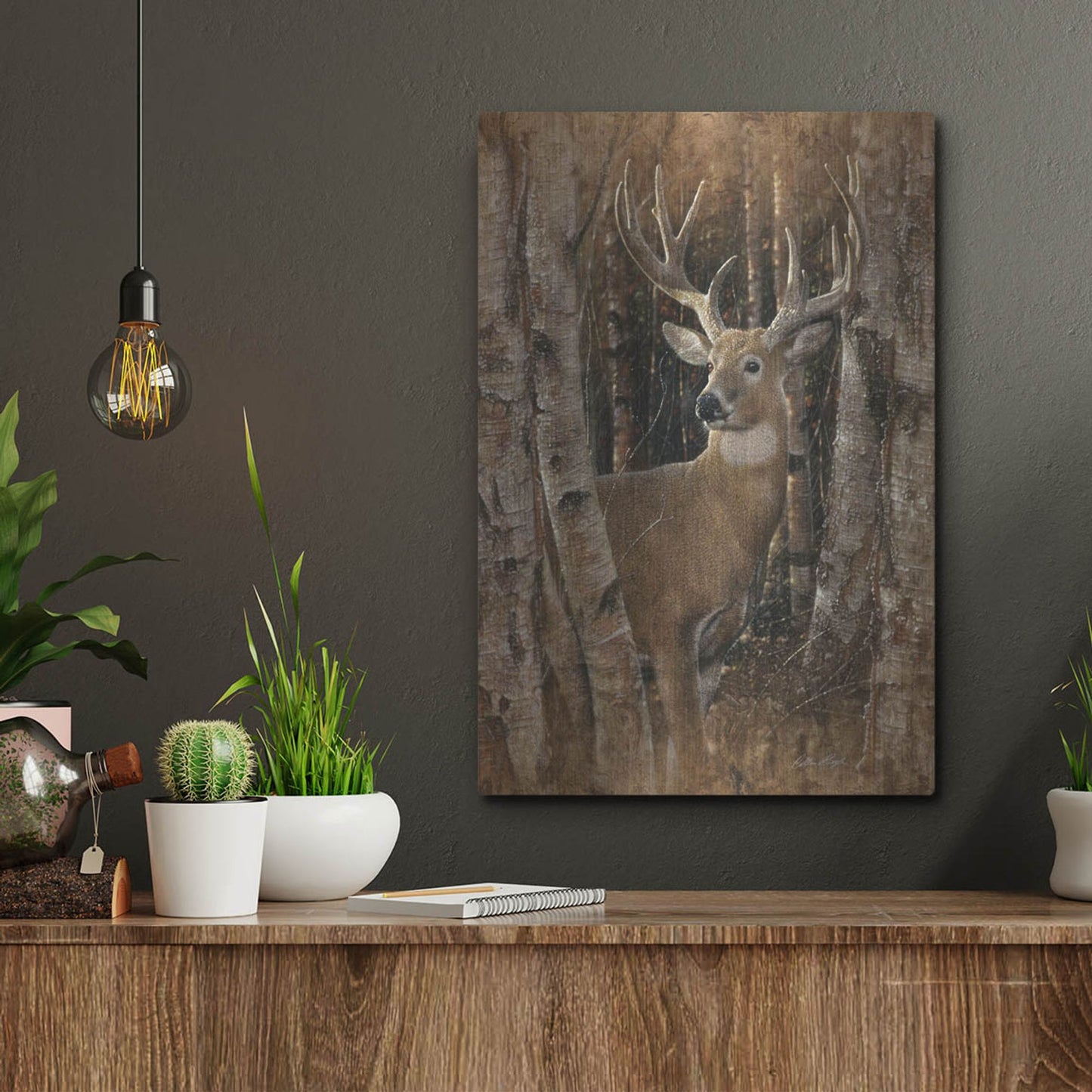 Luxe Metal Art 'Birchwood Buck' by Collin Bogle, Metal Wall Art,12x16