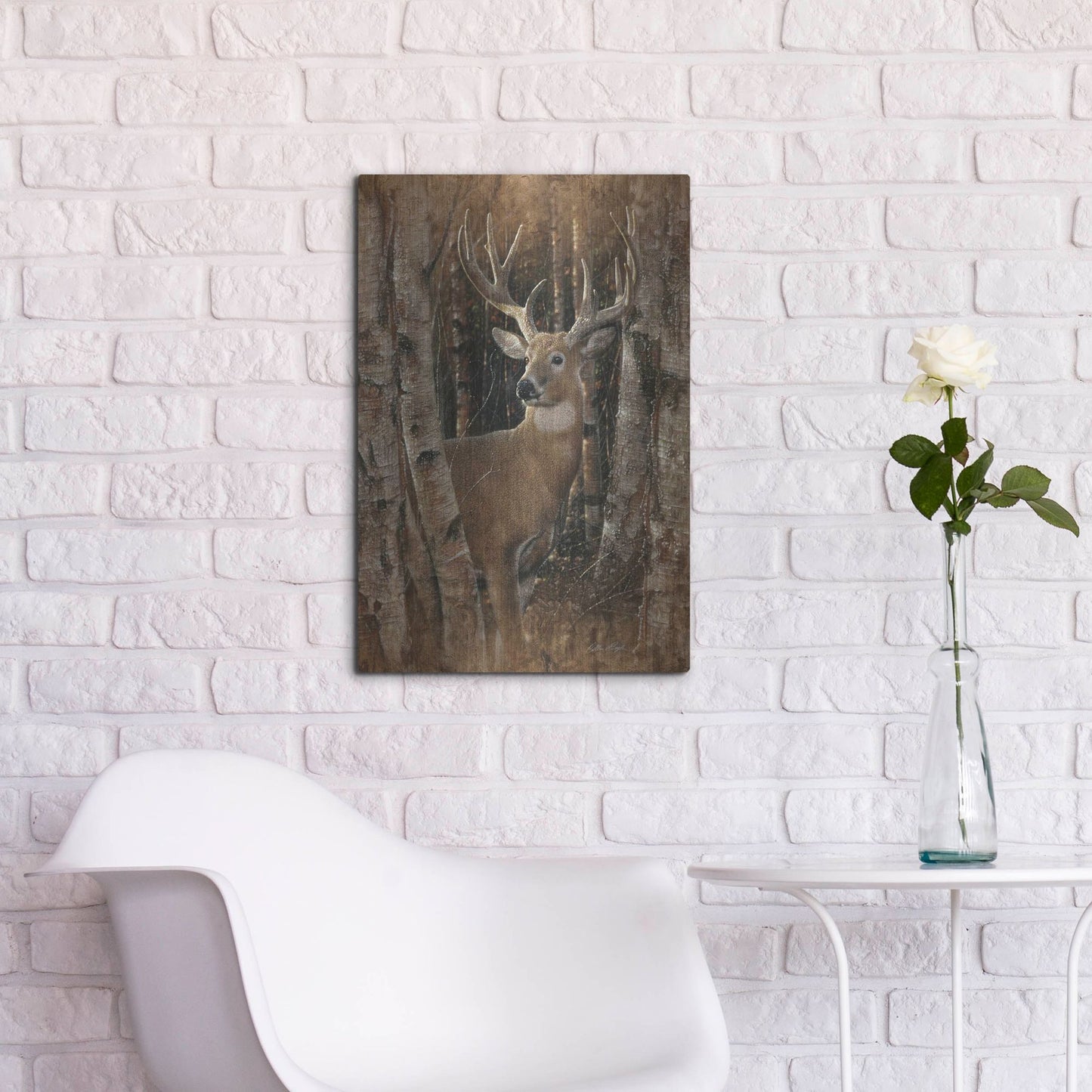 Luxe Metal Art 'Birchwood Buck' by Collin Bogle, Metal Wall Art,16x24