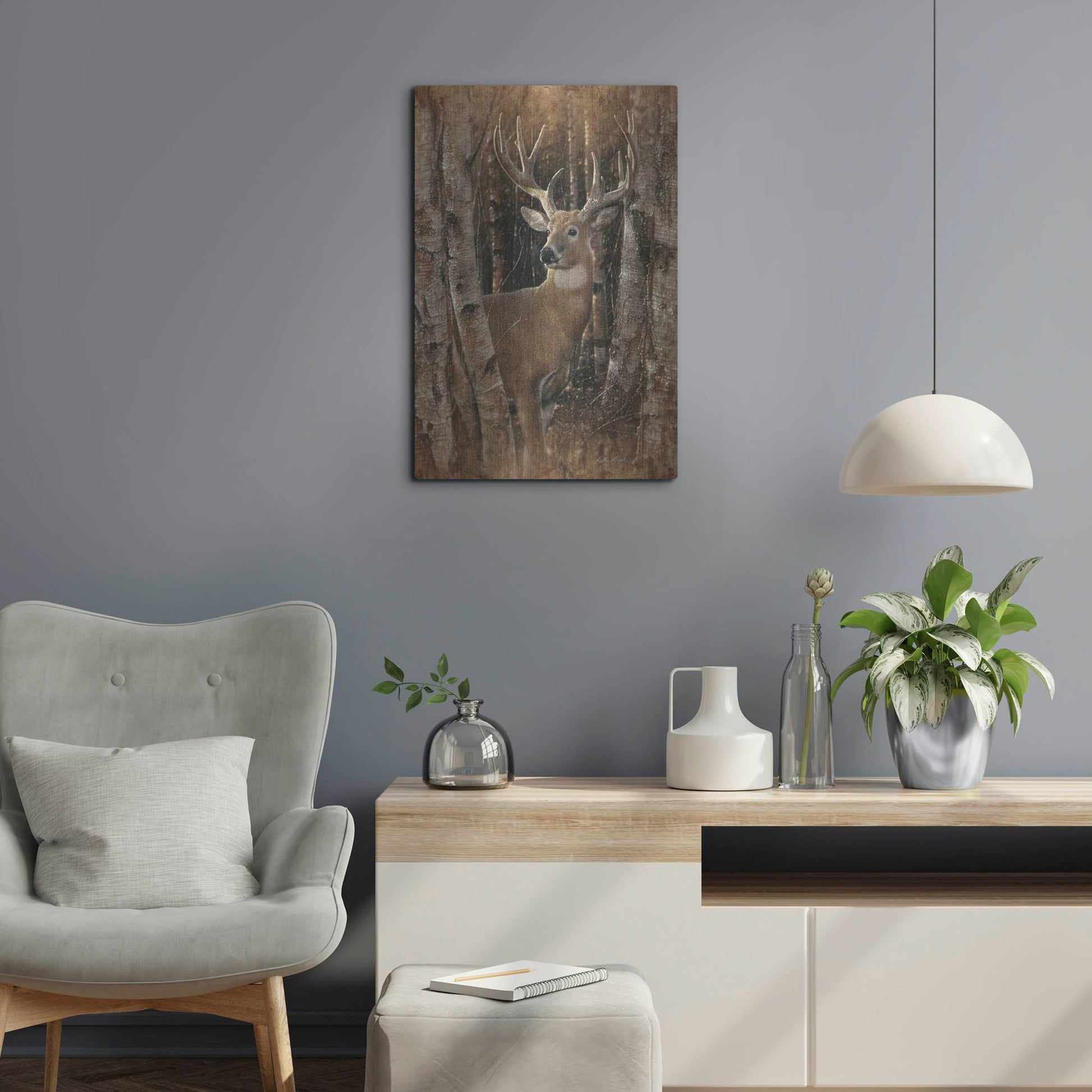 Luxe Metal Art 'Birchwood Buck' by Collin Bogle, Metal Wall Art,16x24