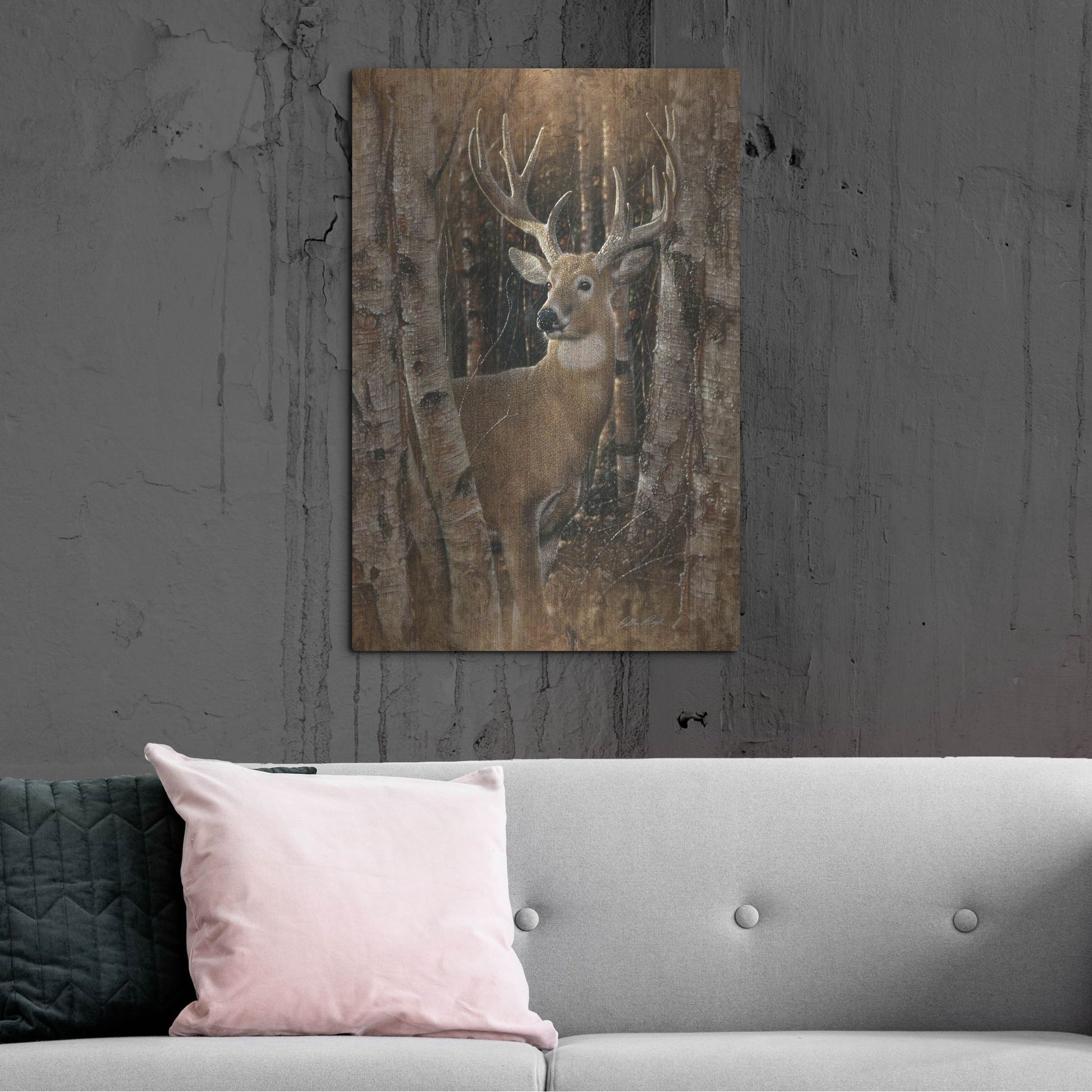 Luxe Metal Art 'Birchwood Buck' by Collin Bogle, Metal Wall Art,24x36