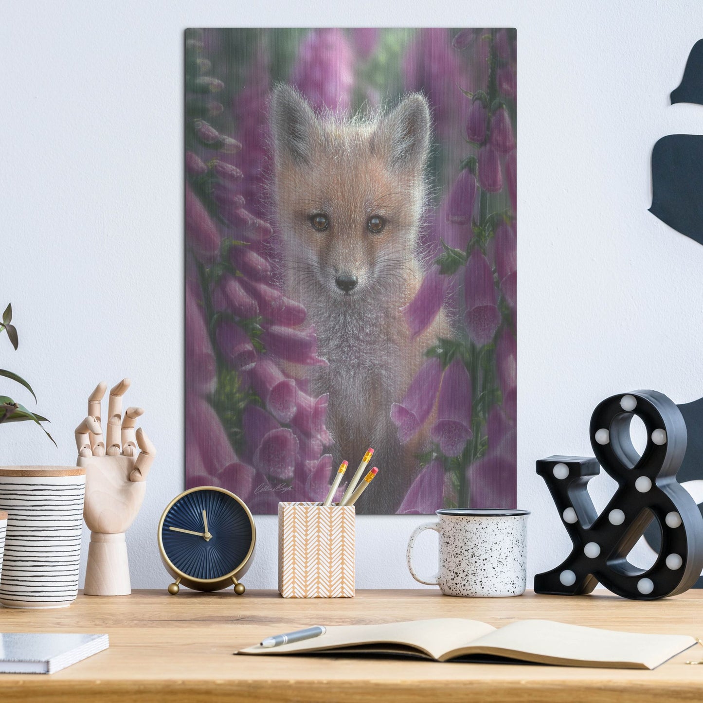 Luxe Metal Art 'Fox Gloves' by Collin Bogle, Metal Wall Art,12x16