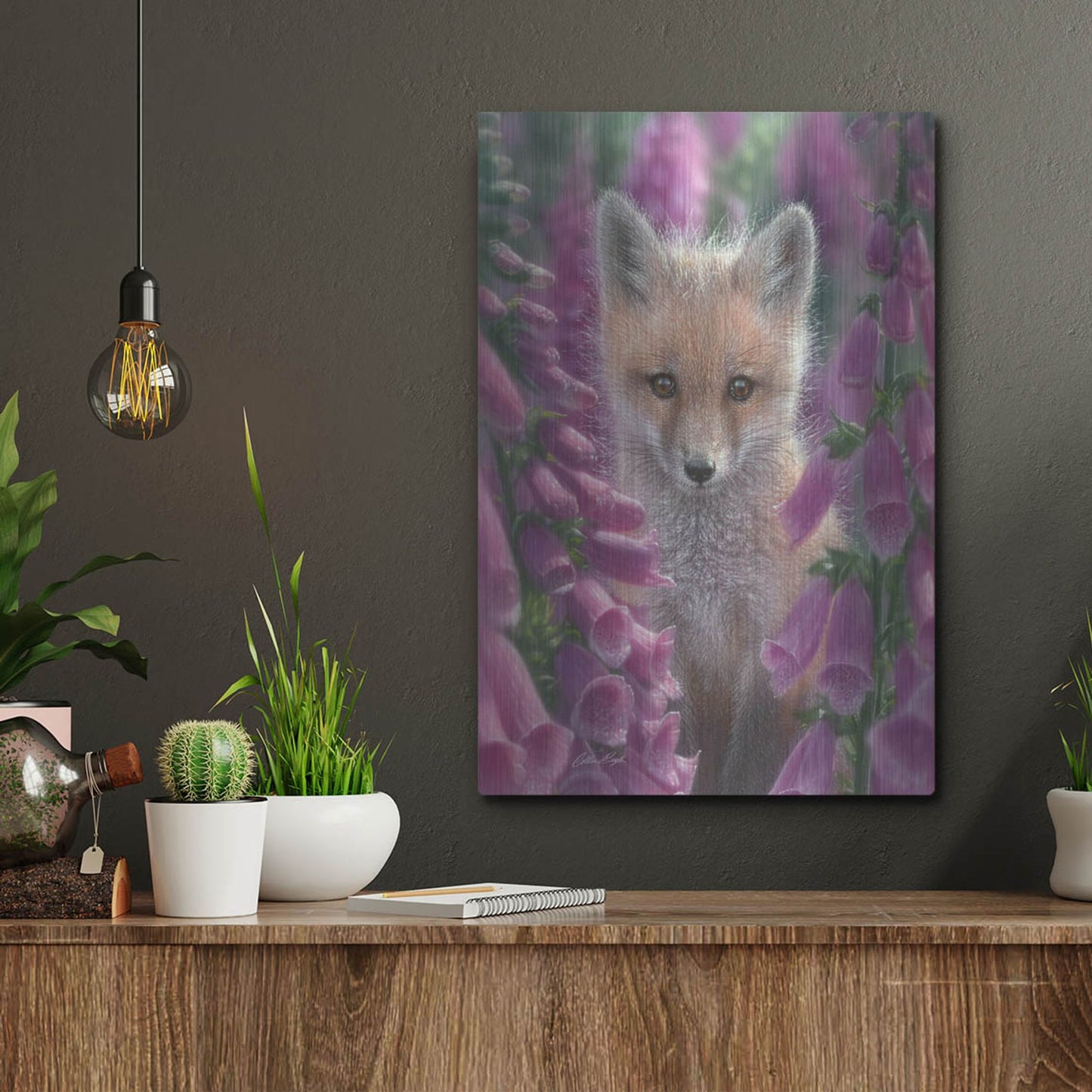 Luxe Metal Art 'Fox Gloves' by Collin Bogle, Metal Wall Art,12x16