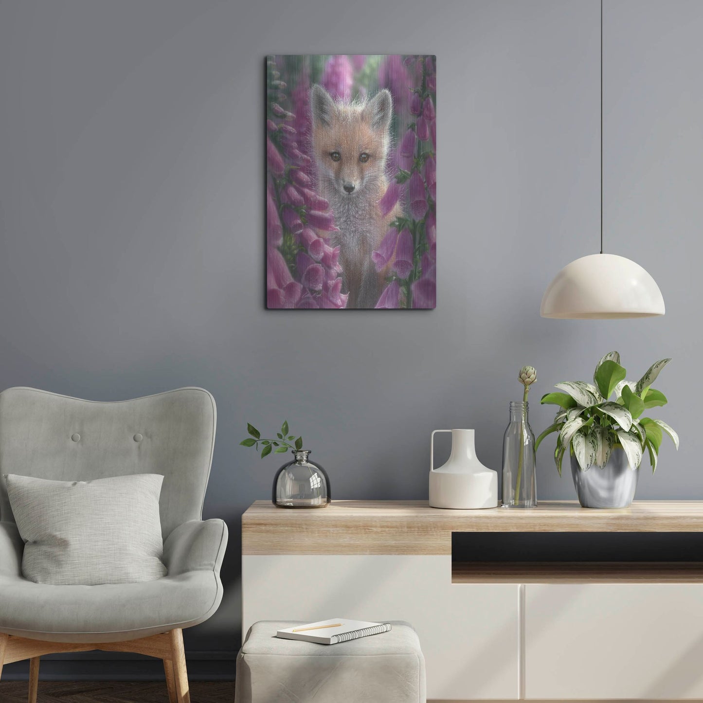 Luxe Metal Art 'Fox Gloves' by Collin Bogle, Metal Wall Art,16x24