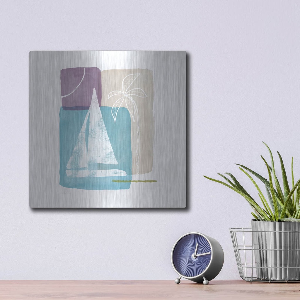 'Sailboat and Palm' by Linda Woods – Metal Wall Art, 12x12 room view