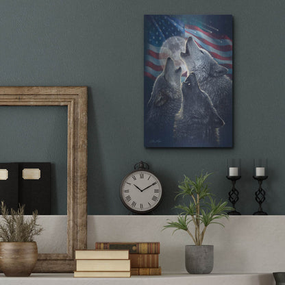 Luxe Metal Art 'Wolf Trinity Patriotic' by Collin Bogle, Metal Wall Art,12x16
