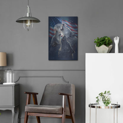 Luxe Metal Art 'Wolf Trinity Patriotic' by Collin Bogle, Metal Wall Art,16x24