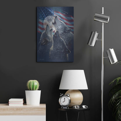 Luxe Metal Art 'Wolf Trinity Patriotic' by Collin Bogle, Metal Wall Art,16x24