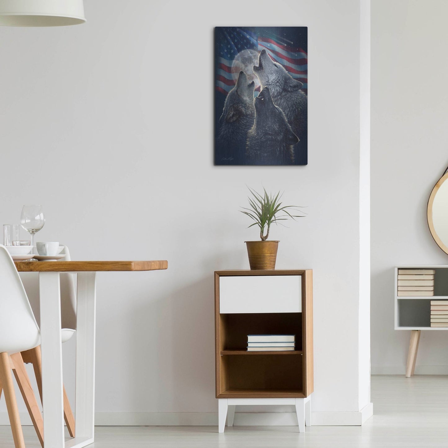 Luxe Metal Art 'Wolf Trinity Patriotic' by Collin Bogle, Metal Wall Art,16x24