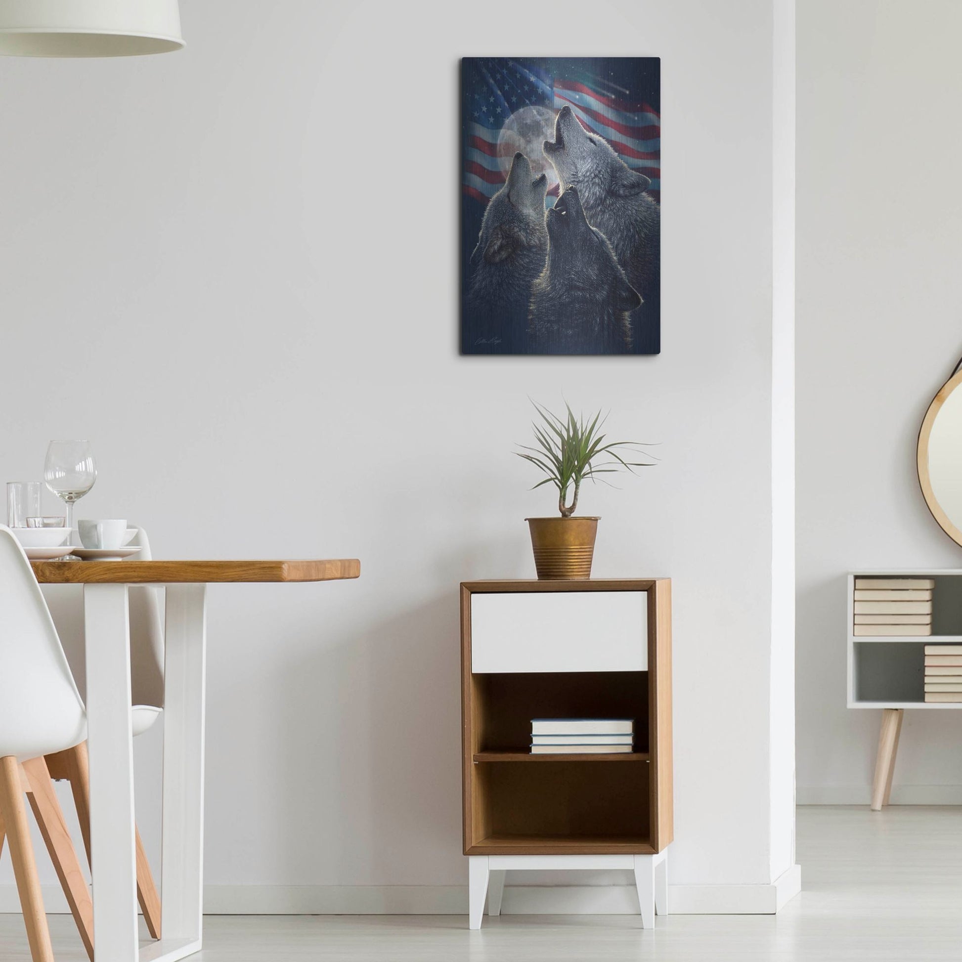 Luxe Metal Art 'Wolf Trinity Patriotic' by Collin Bogle, Metal Wall Art,16x24