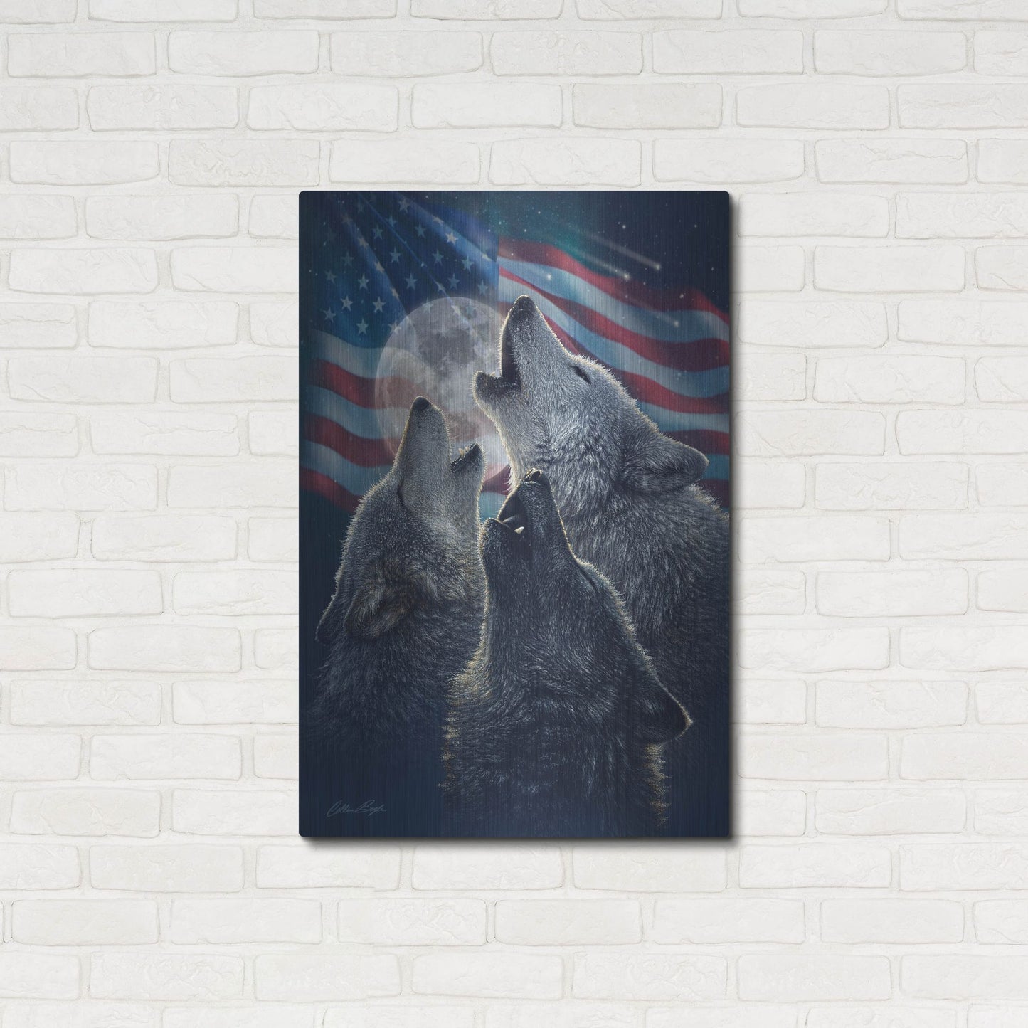 Luxe Metal Art 'Wolf Trinity Patriotic' by Collin Bogle, Metal Wall Art,24x36