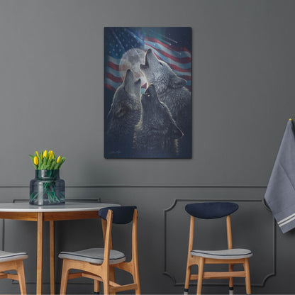 Luxe Metal Art 'Wolf Trinity Patriotic' by Collin Bogle, Metal Wall Art,24x36