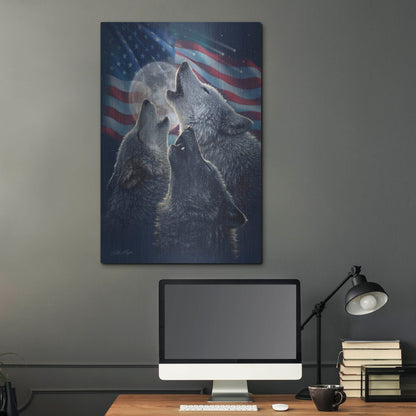 Luxe Metal Art 'Wolf Trinity Patriotic' by Collin Bogle, Metal Wall Art,24x36