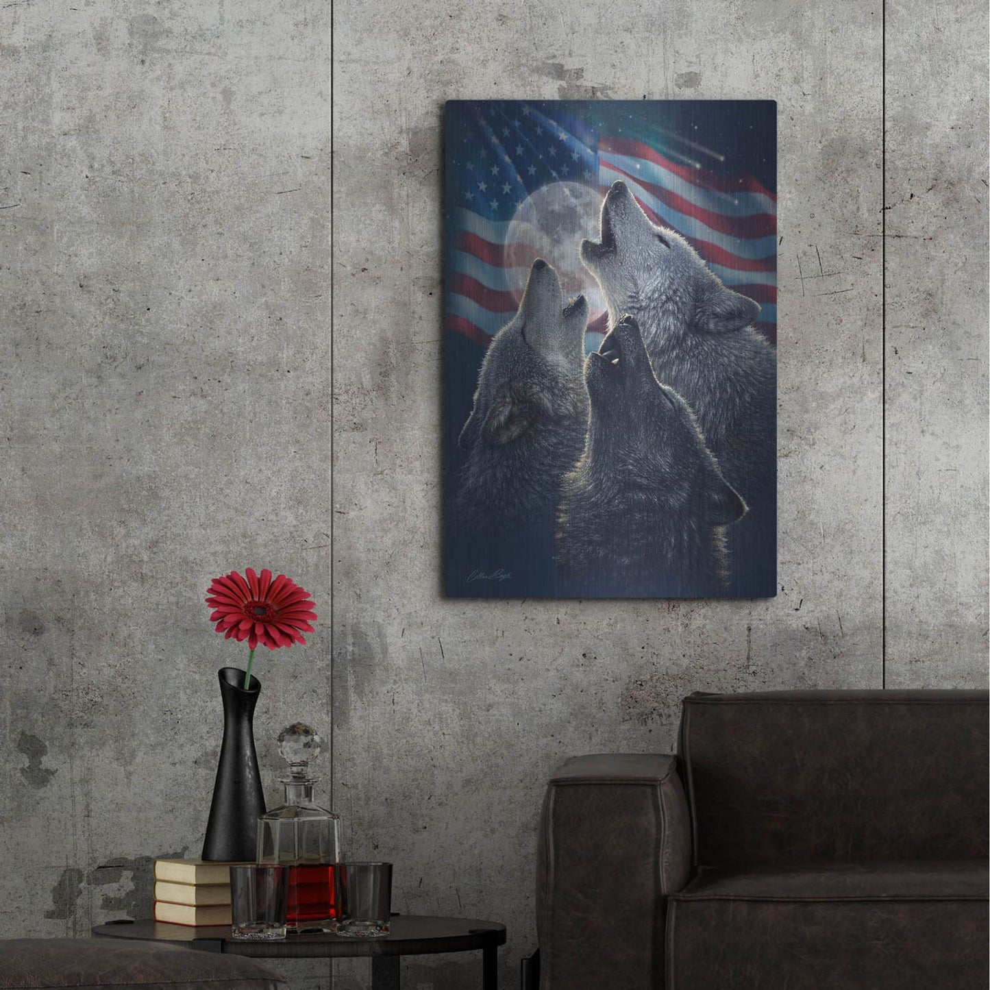 Luxe Metal Art 'Wolf Trinity Patriotic' by Collin Bogle, Metal Wall Art,24x36