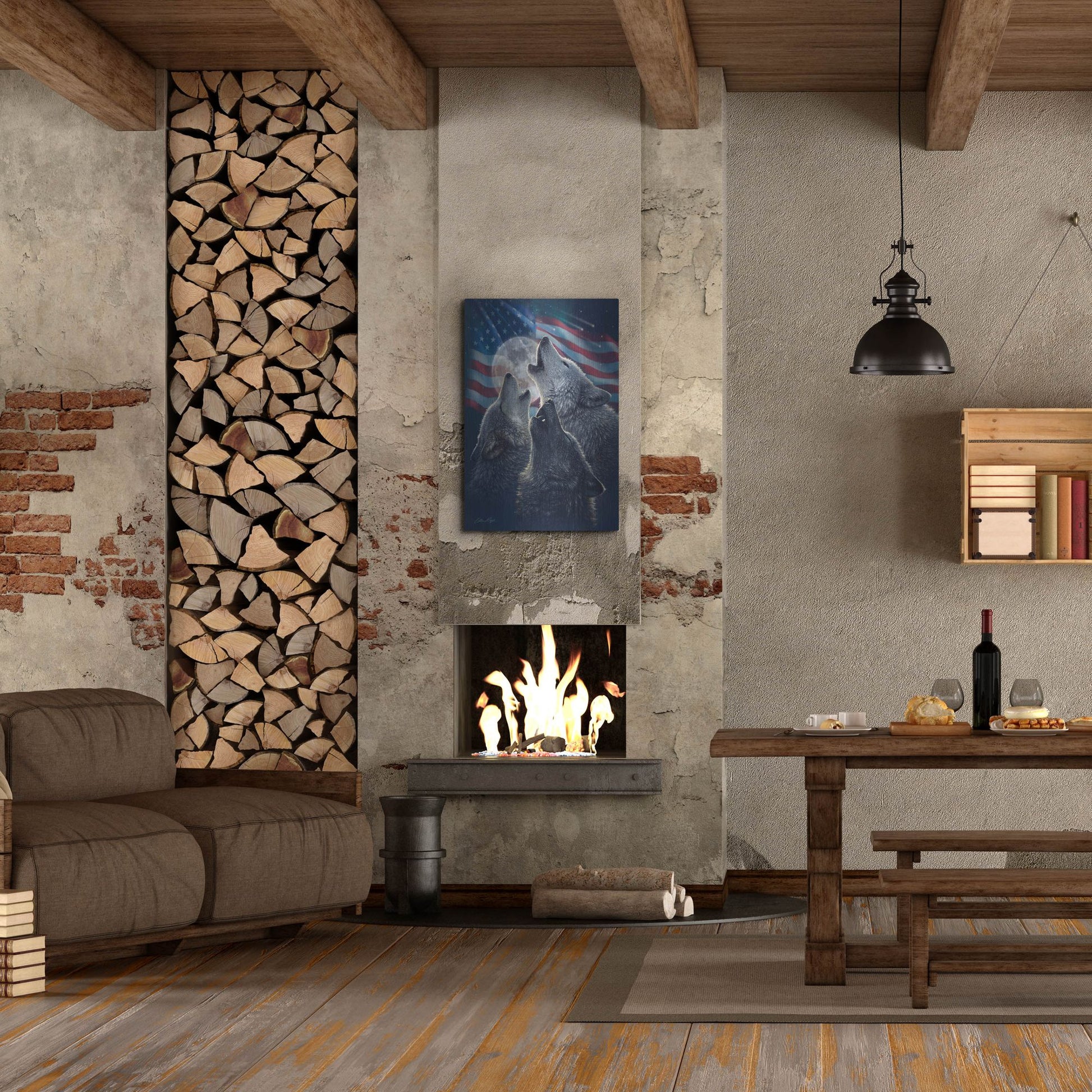 Luxe Metal Art 'Wolf Trinity Patriotic' by Collin Bogle, Metal Wall Art,24x36