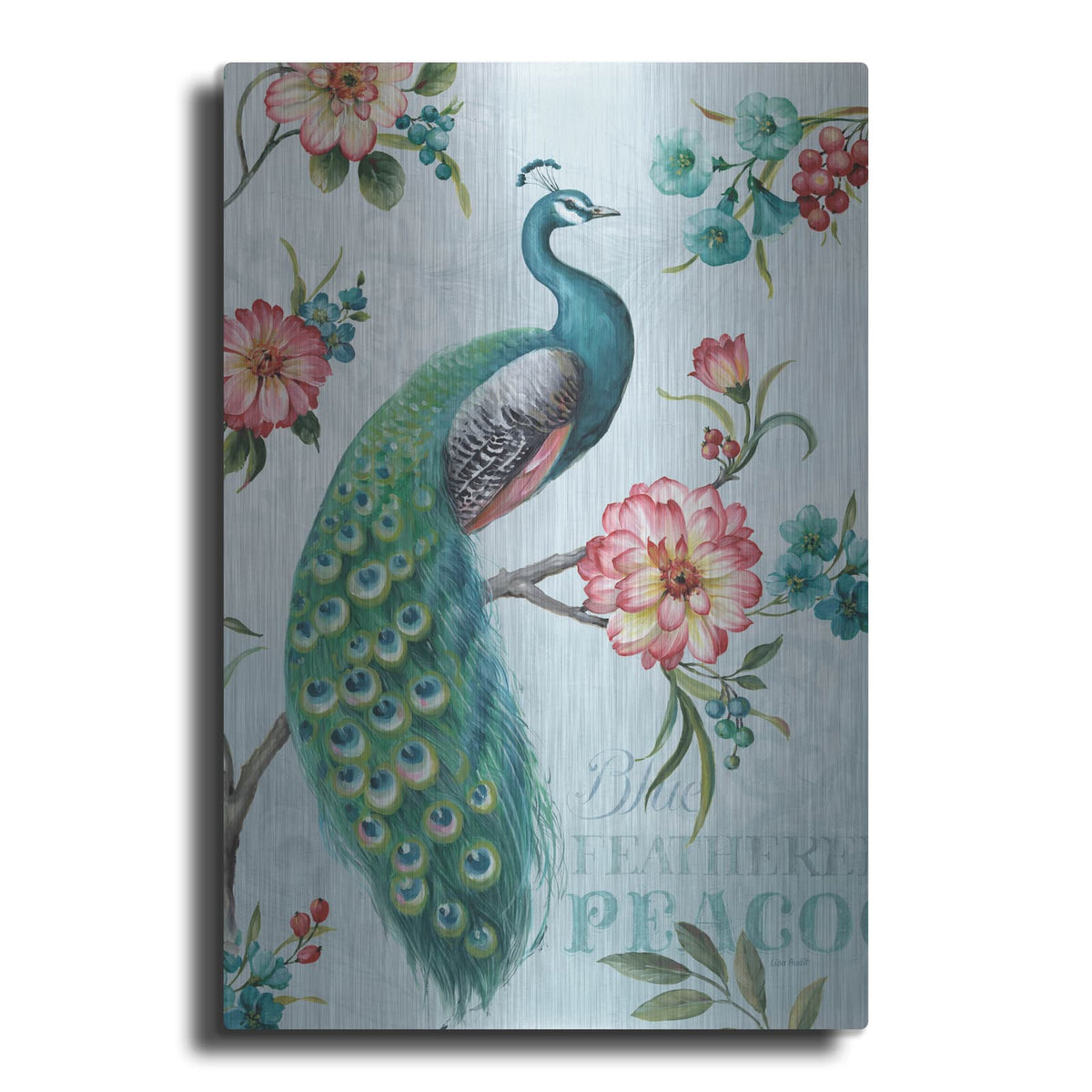 'Blue Feathered Peacock I' by Lisa Audit – Metal Wall Art