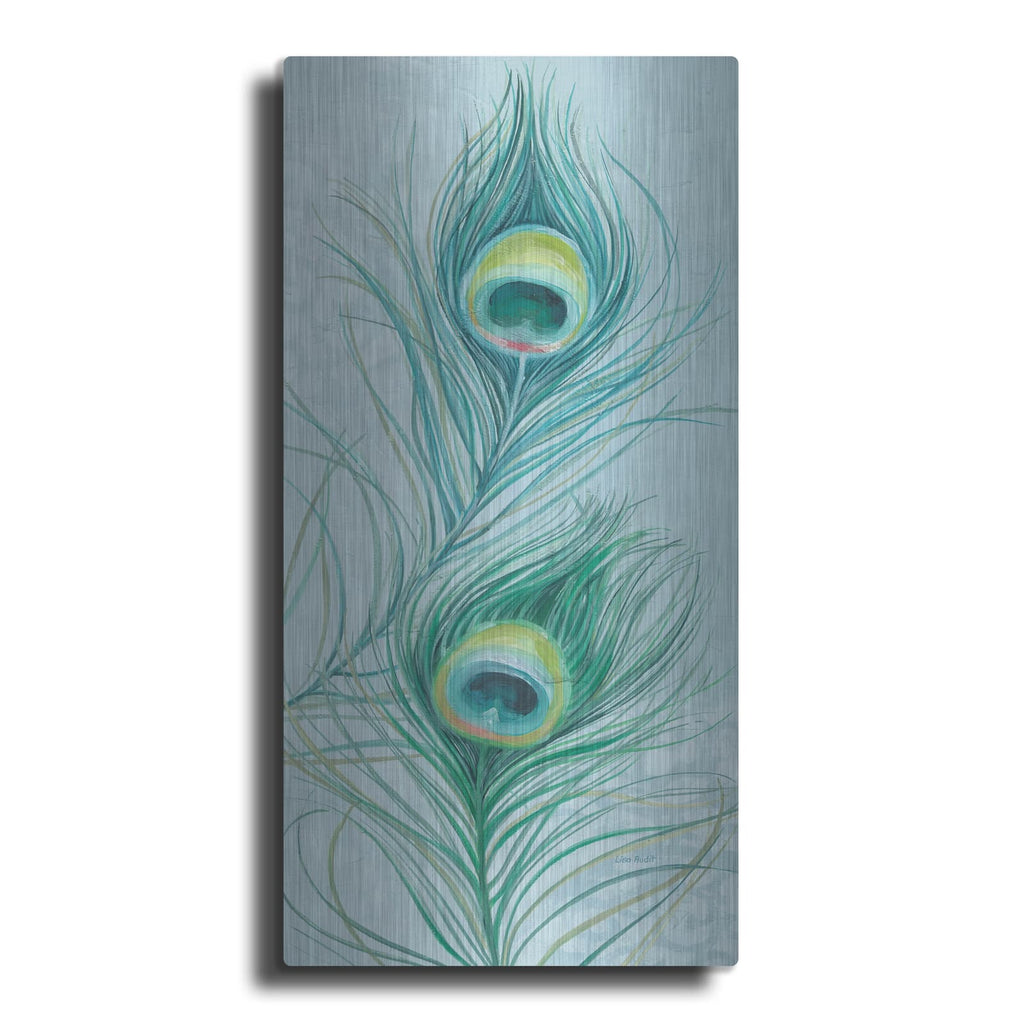 'Blue Feathered Peacock V' by Lisa Audit – Metal Wall Art