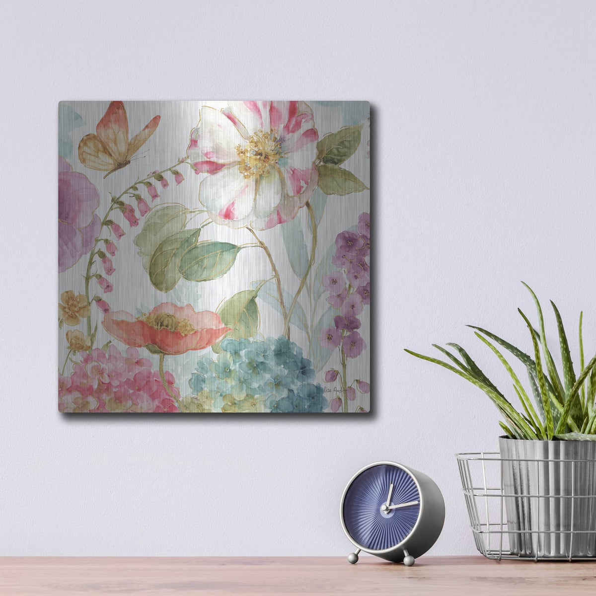 'Rainbow Seeds Flowers II' by Lisa Audit – Metal Wall Art, 12x12 room view
