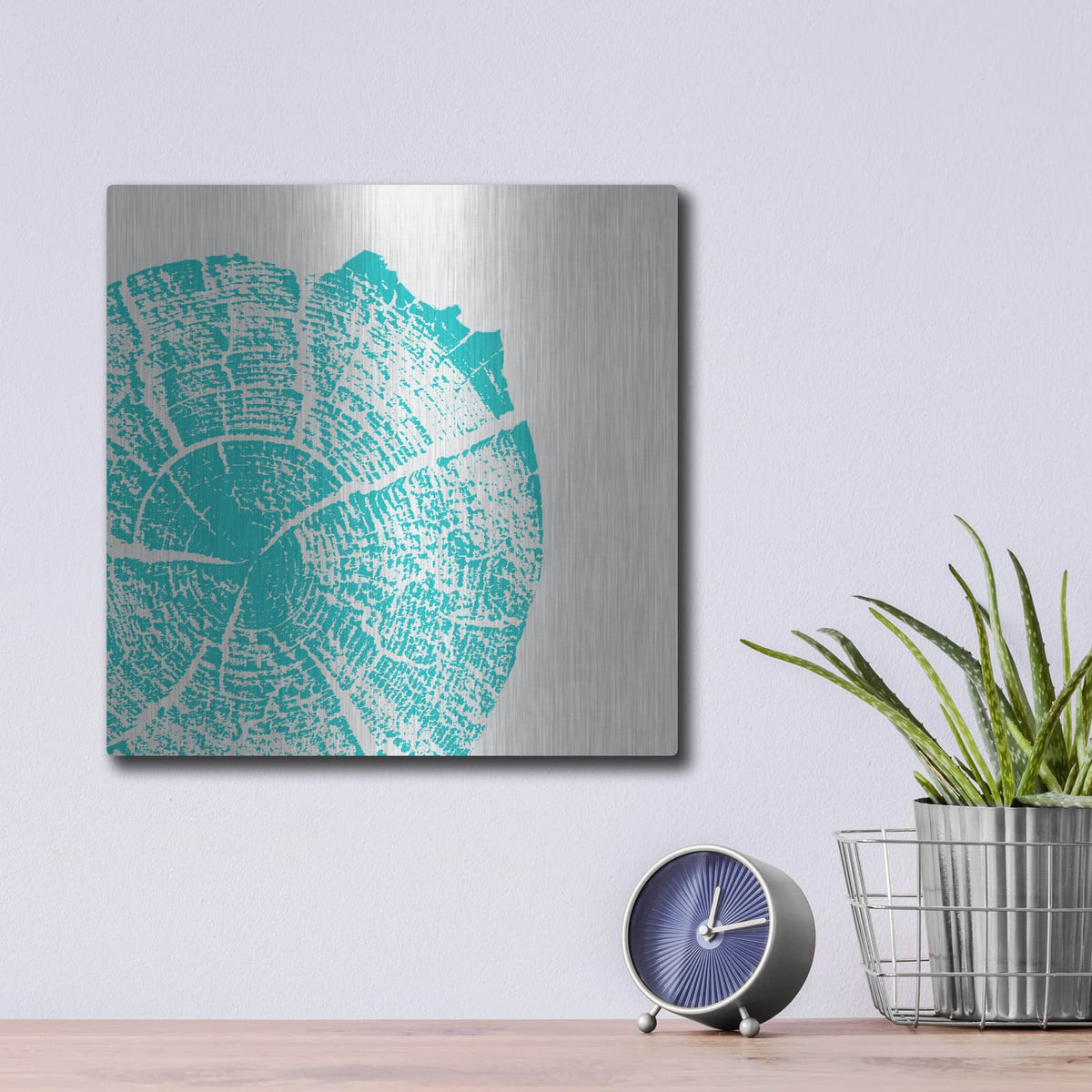 'Aqua Slice' by Linda Woods – Metal Wall Art, 12x12 room view