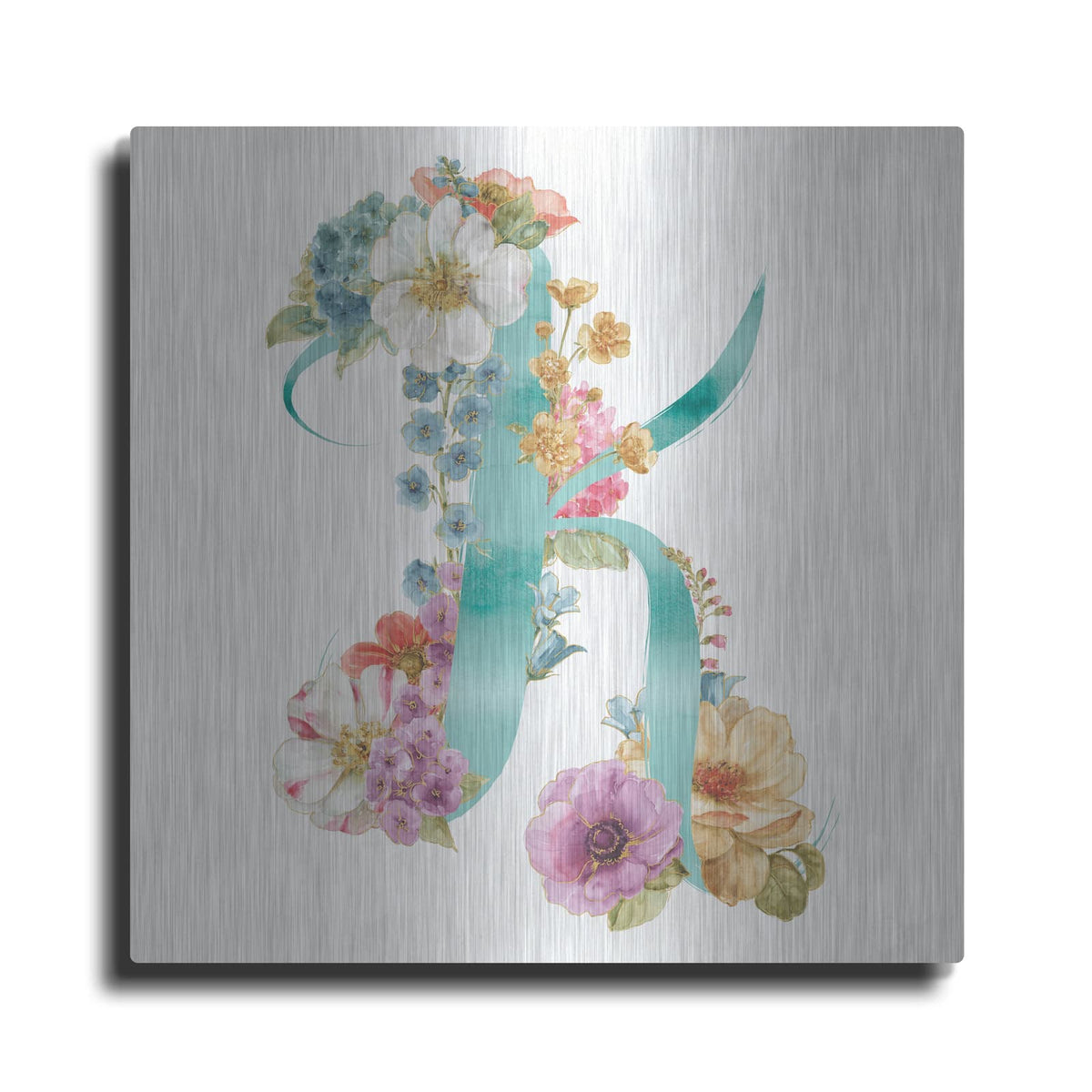 'Rainbow Seeds Monogram K' by Lisa Audit – Metal Wall Art