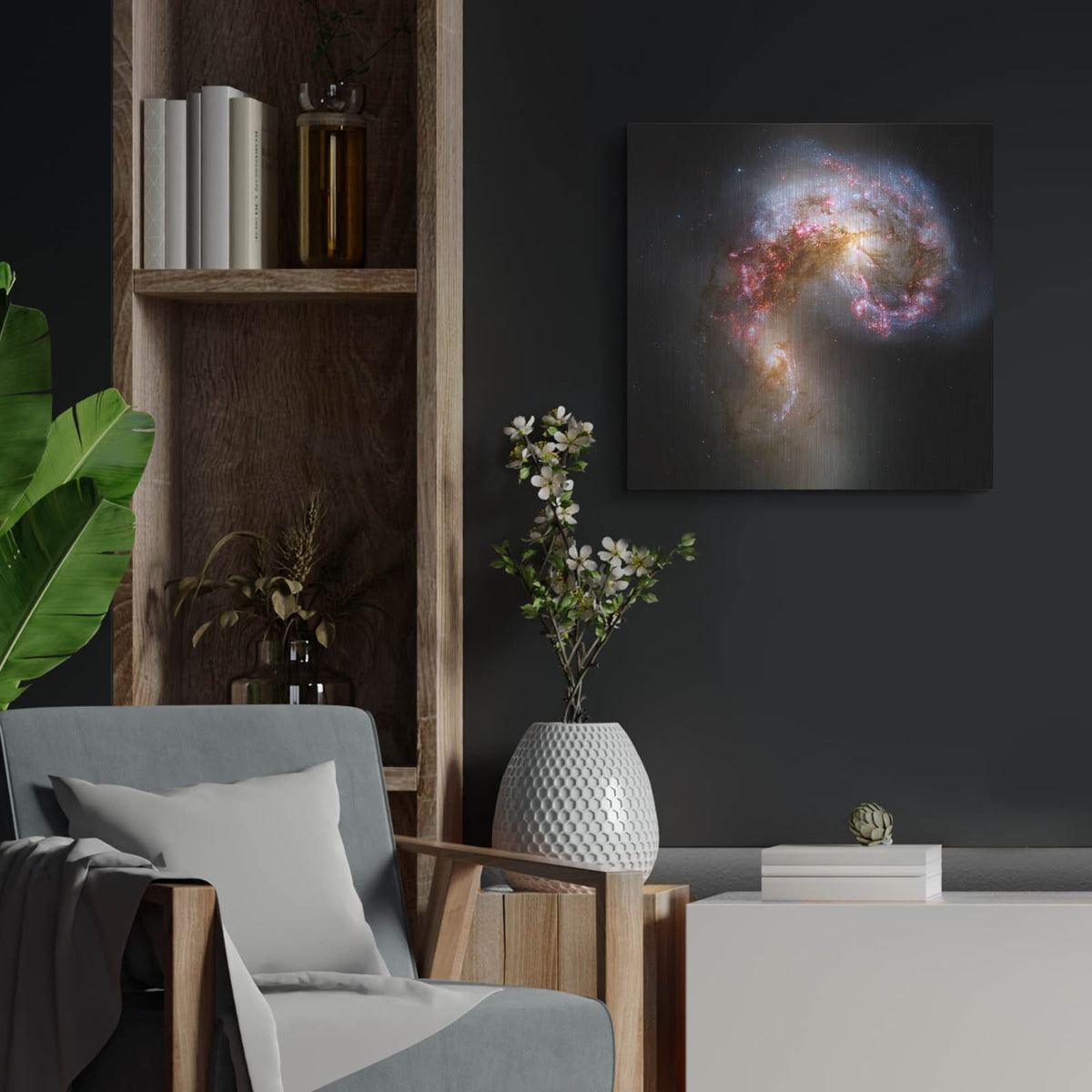 'Antennae Galaxies' by NASA Space Photos – Metal Wall Art, 24x24 room view