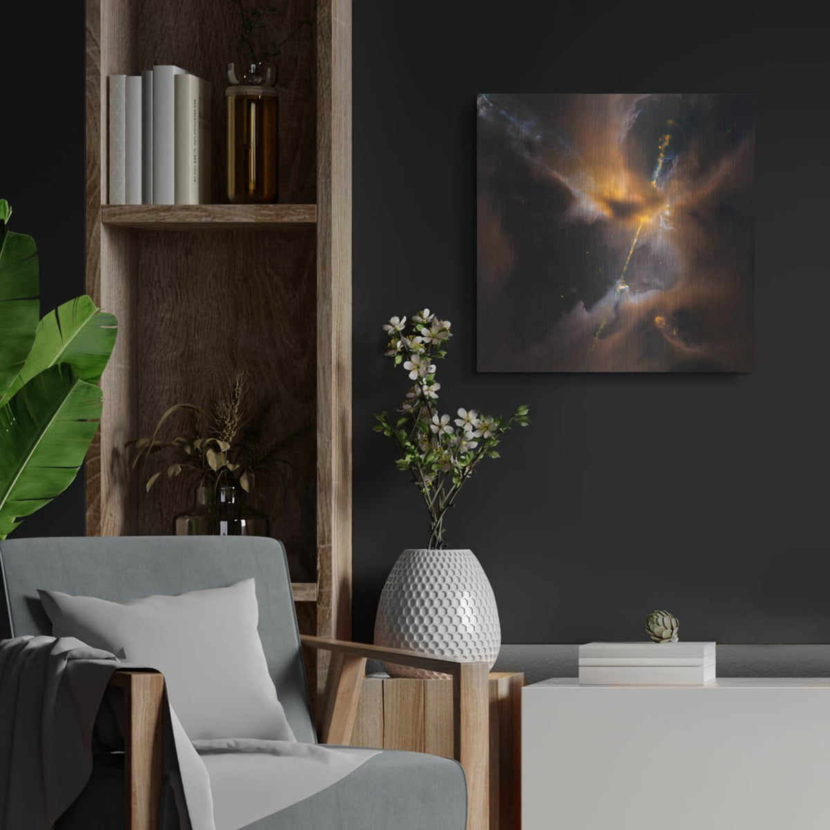 'Herbig Haro 24' by NASA Space Photos – Metal Wall Art, 24x24 room view