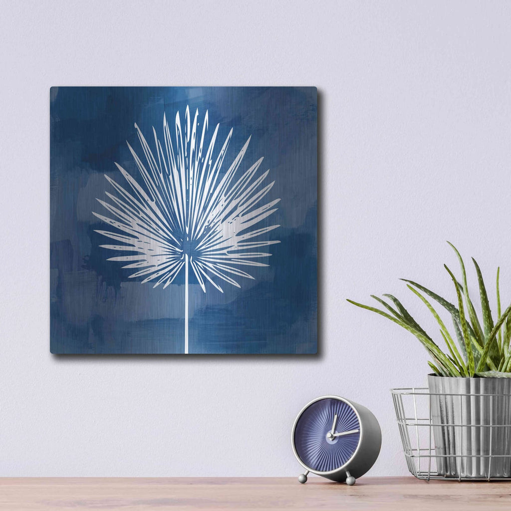'Painted Sky Palm Leaf' by Linda Woods – Metal Wall Art, 12x12 room view