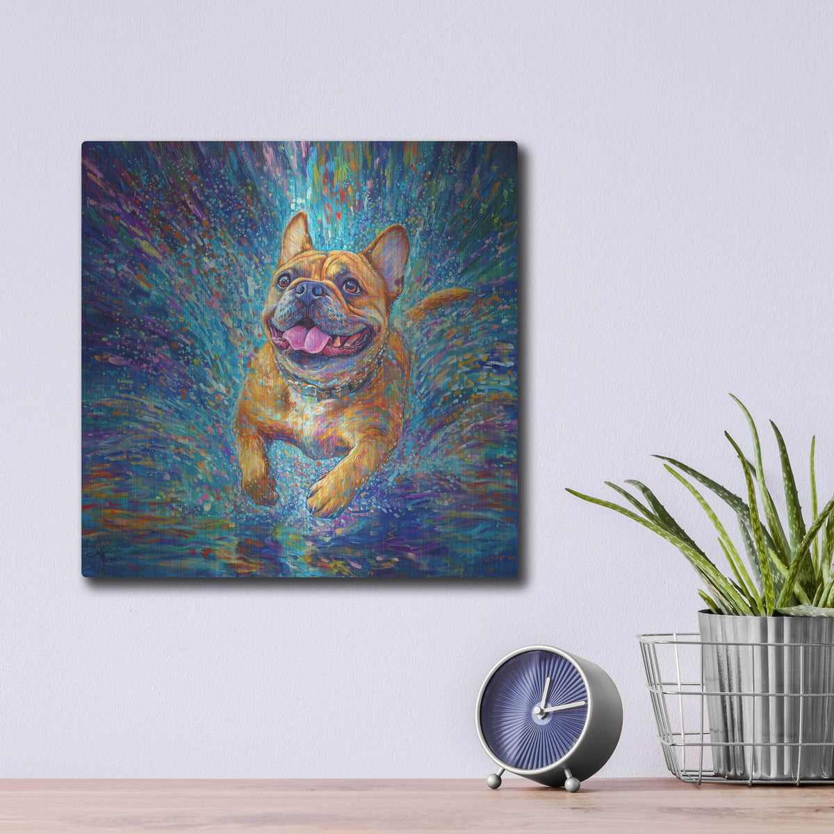 'Buldog In The Rain Puddles' by Rich Monet Metal Wall Art