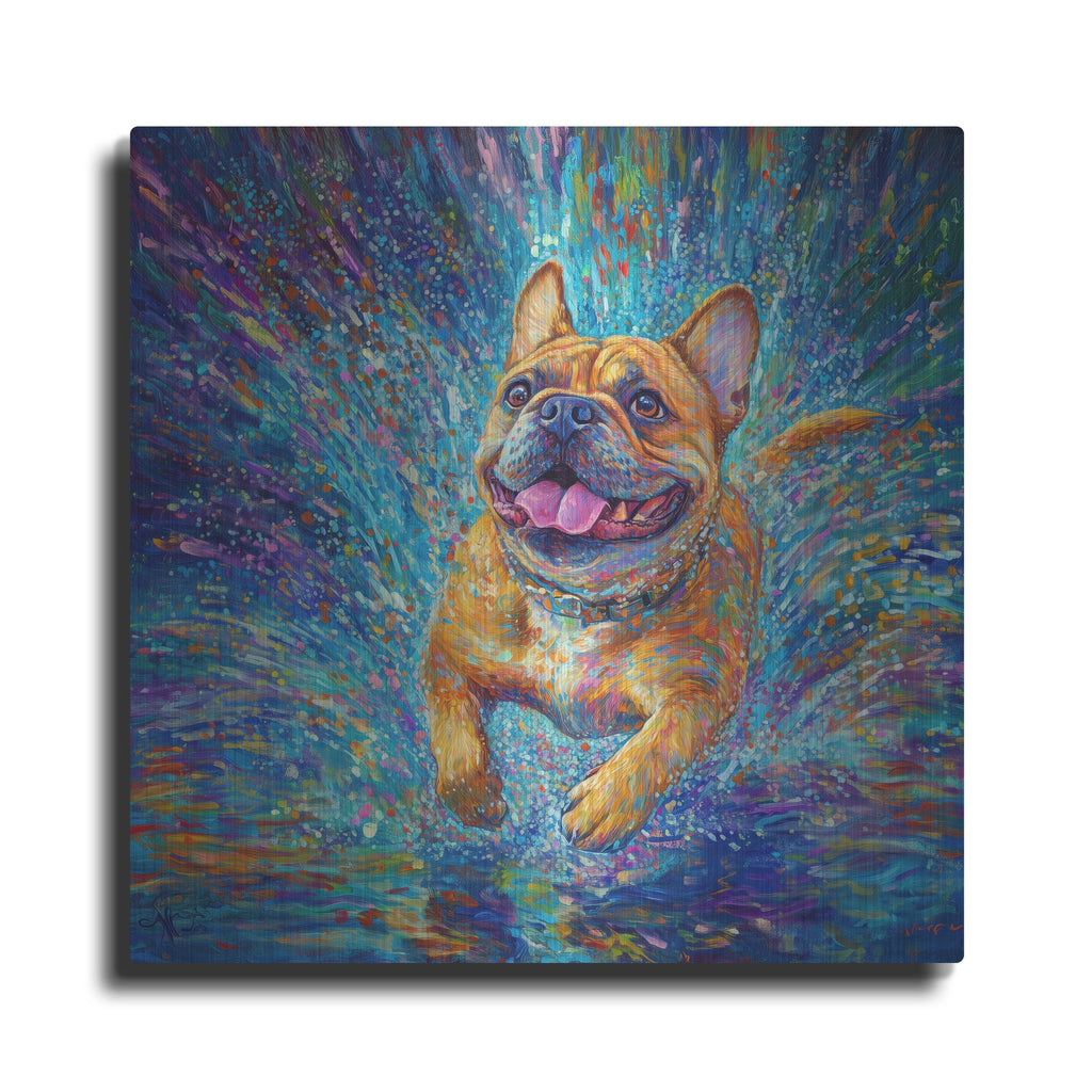 'Buldog In The Rain Puddles' by Rich Monet Metal Wall Art