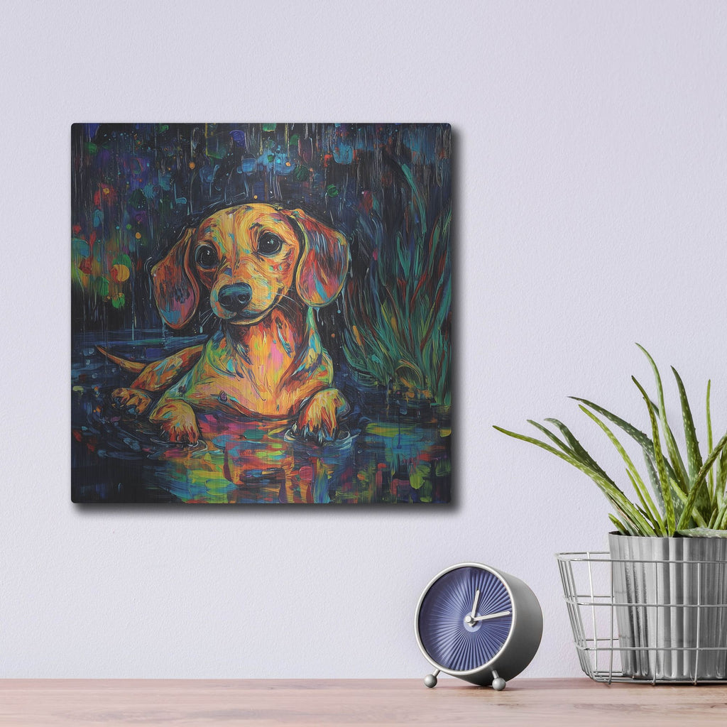 'Dachshund In The Rain' by Rich Monet Metal Wall Art