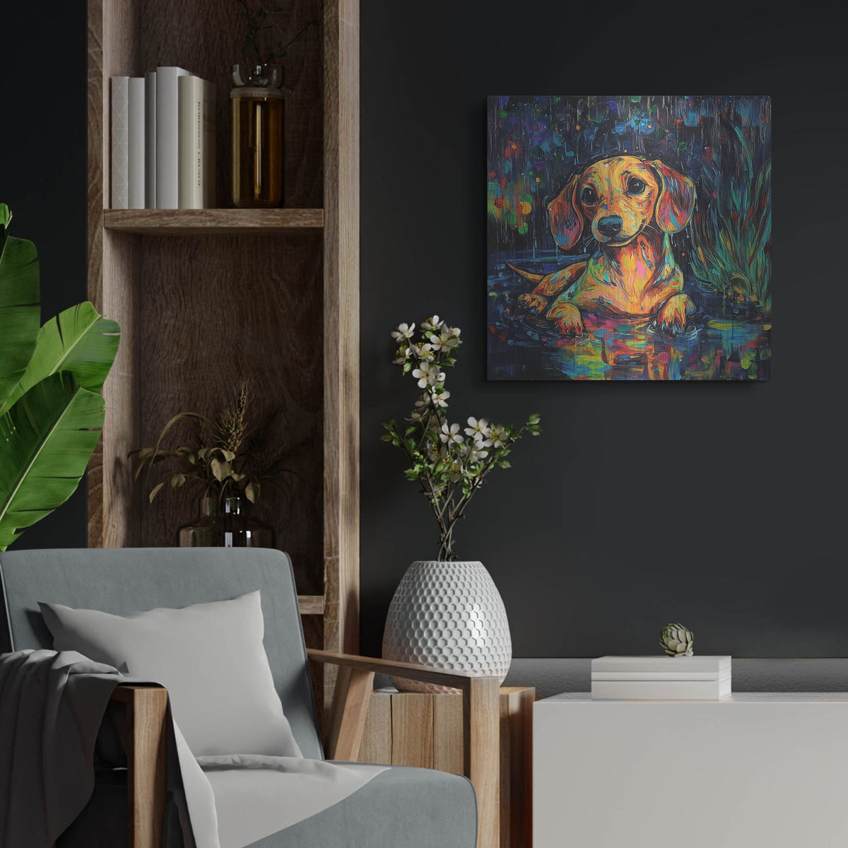 'Dachshund In The Rain' by Rich Monet Metal Wall Art