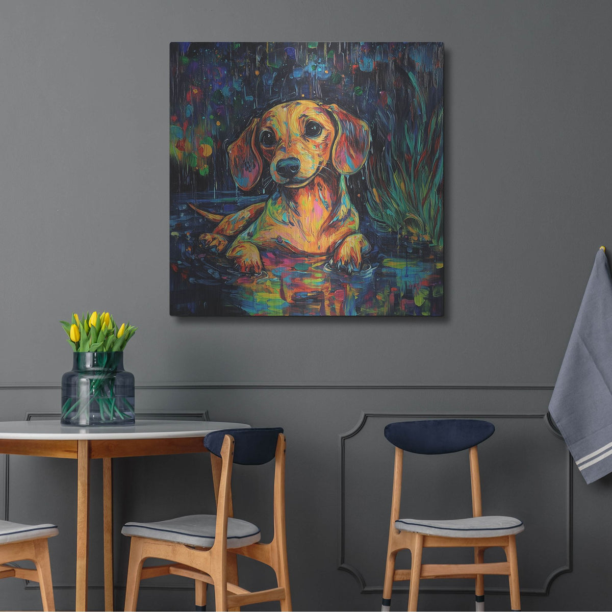 'Dachshund In The Rain' by Rich Monet Metal Wall Art