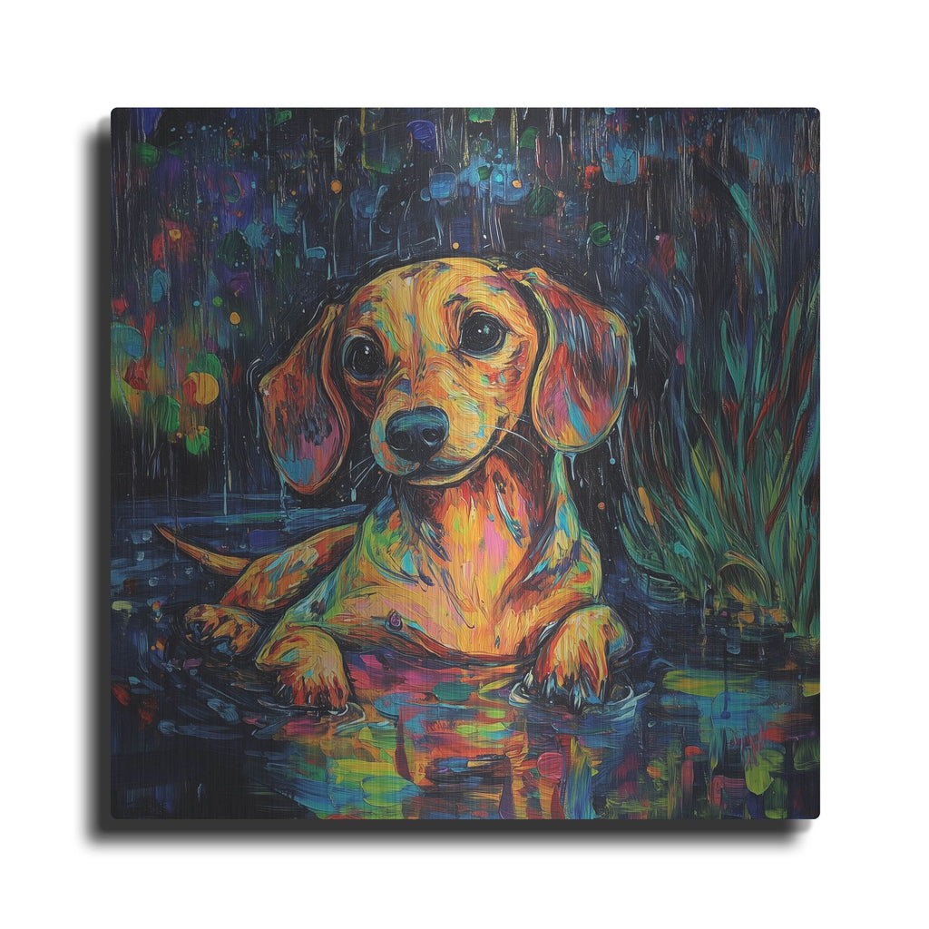 'Dachshund In The Rain' by Rich Monet Metal Wall Art