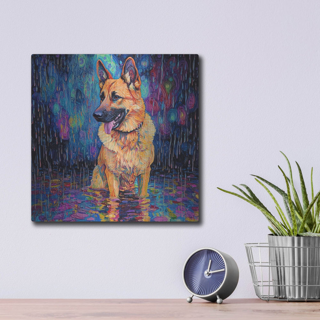 'German Shephard In The Rain' by Rich Monet Metal Wall Art