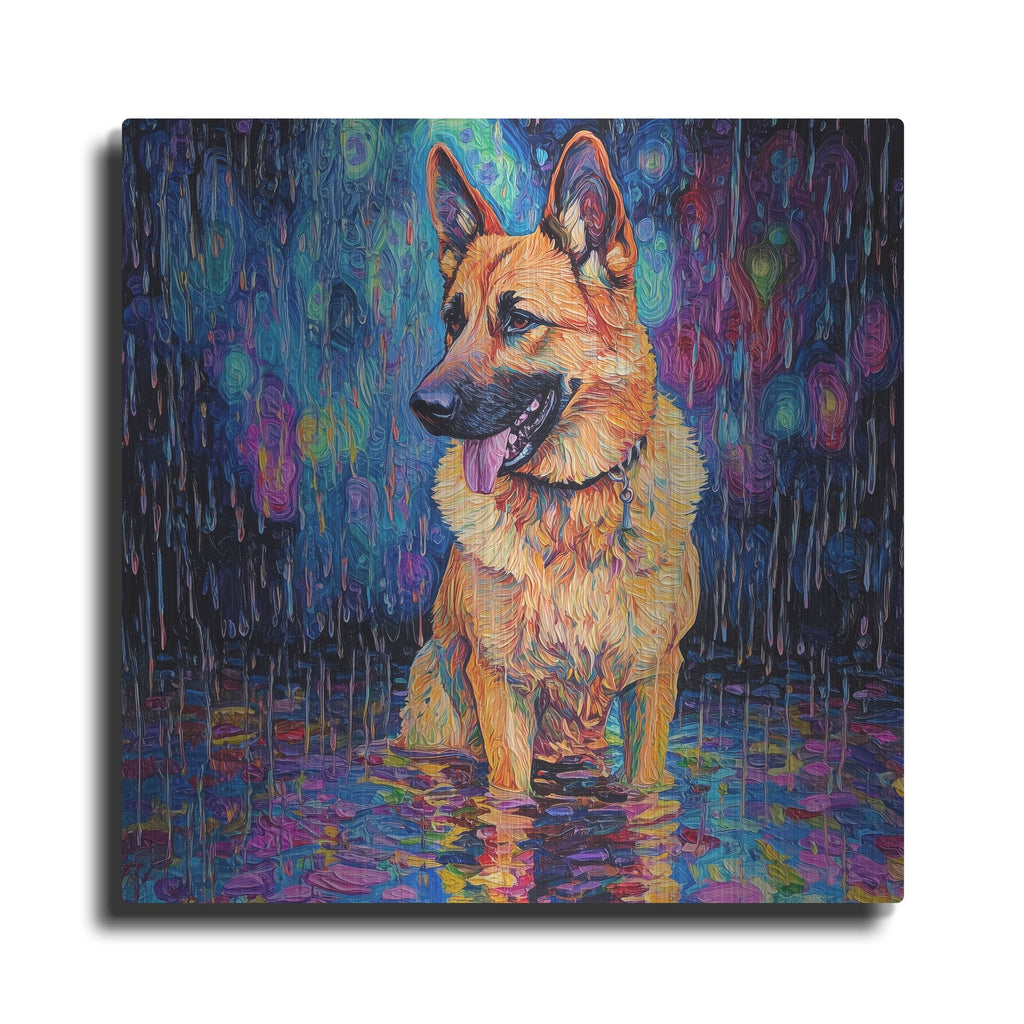 'German Shephard In The Rain' by Rich Monet Metal Wall Art