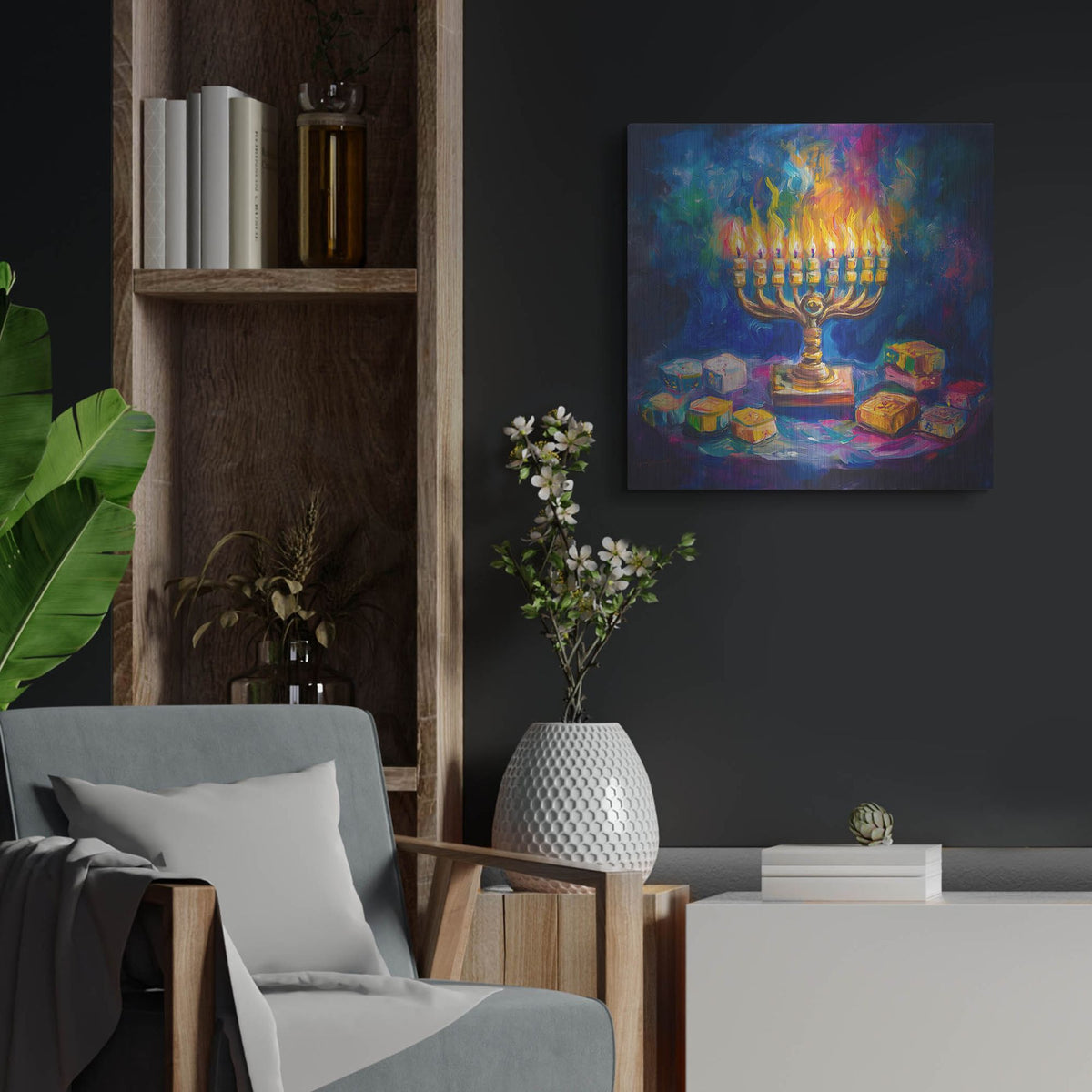'Happy Hanukkah Minorah' by Rich Monet Metal Wall Art
