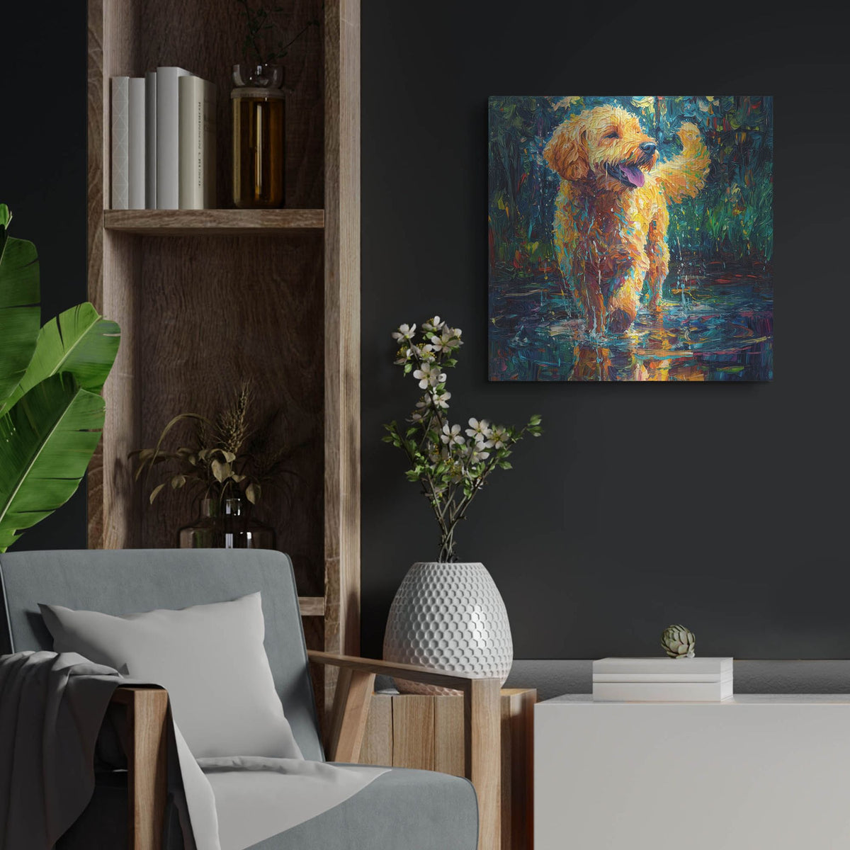 'Labradoodle In The Rain' by Rich Monet Metal Wall Art
