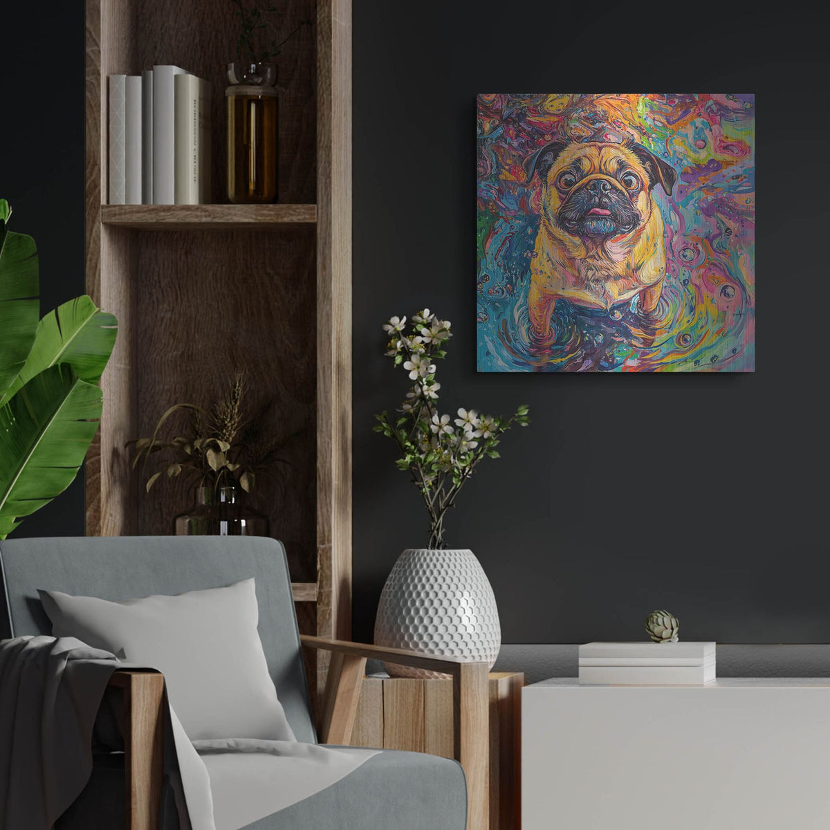 'Pug In The Rain' by Rich Monet Metal Wall Art