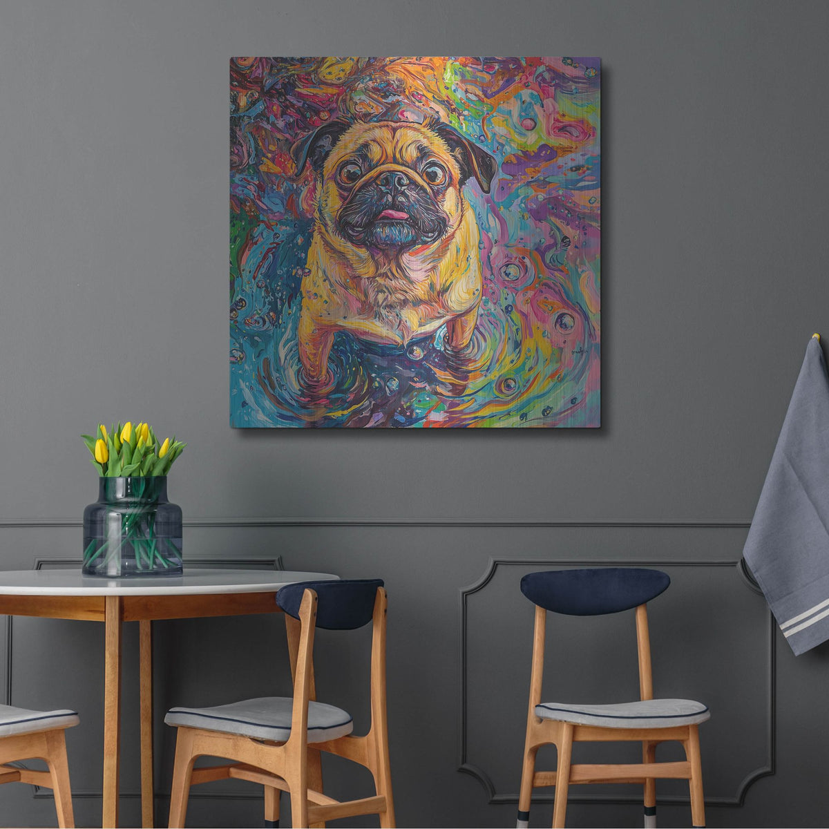 'Pug In The Rain' by Rich Monet Metal Wall Art